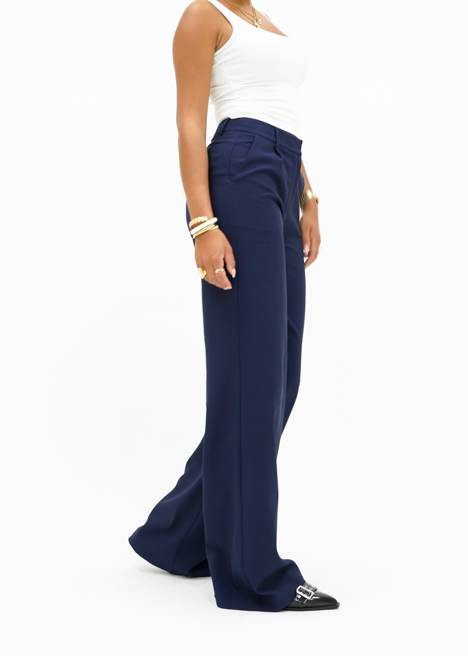 High waist wide leg pants casual night blue (tall)
