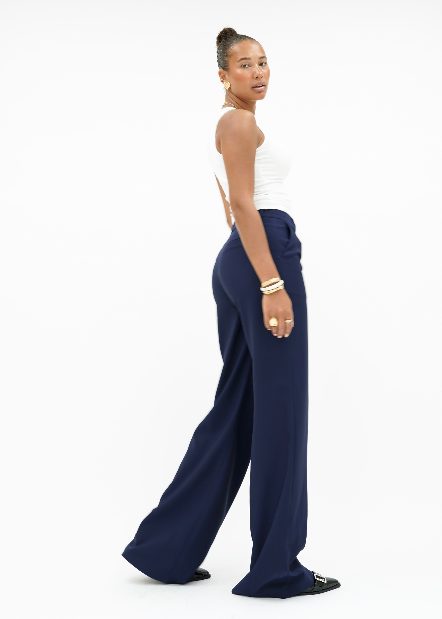 High waist wide leg pants casual night blue (tall)
