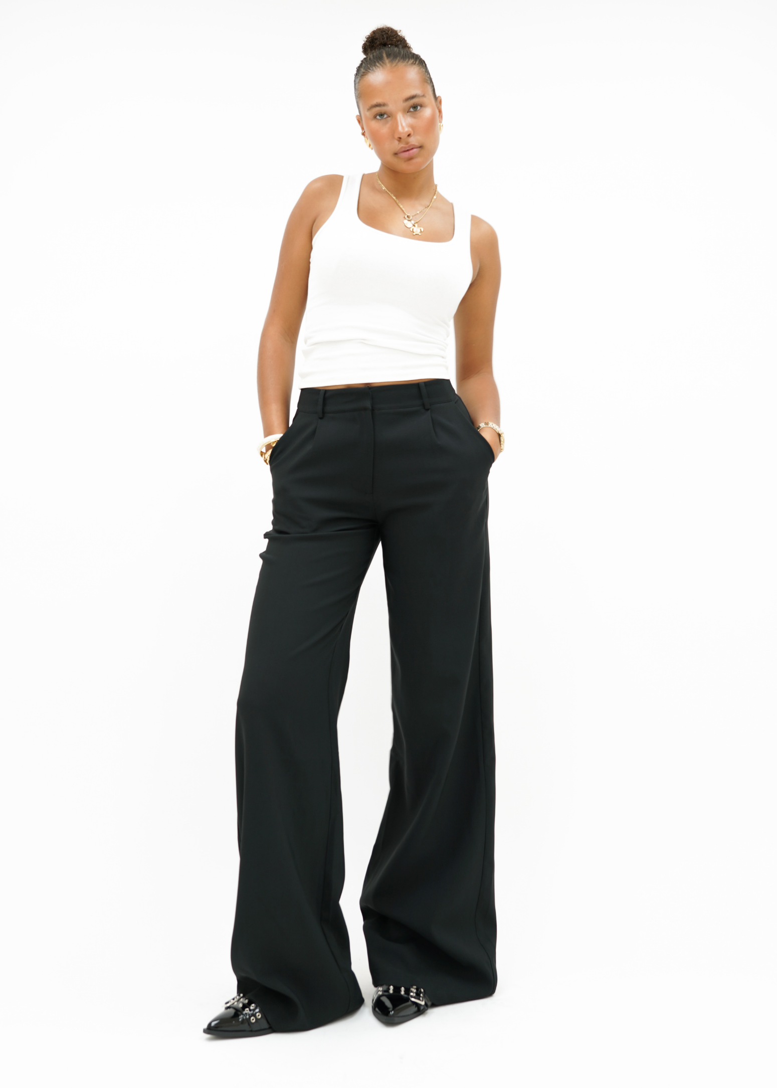 High waist wide leg pants casual black (tall)