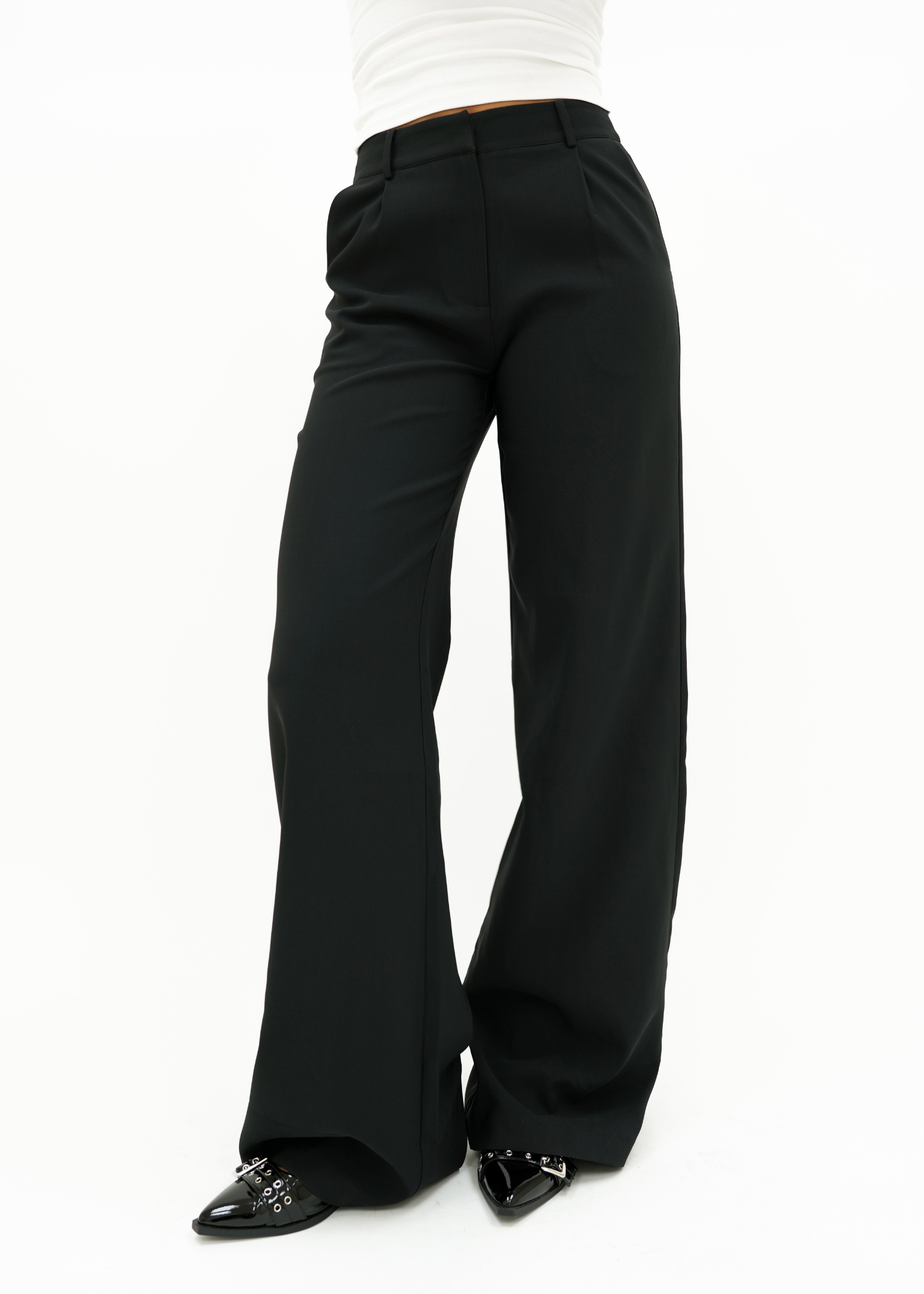 High waist wide leg pants casual black (tall)