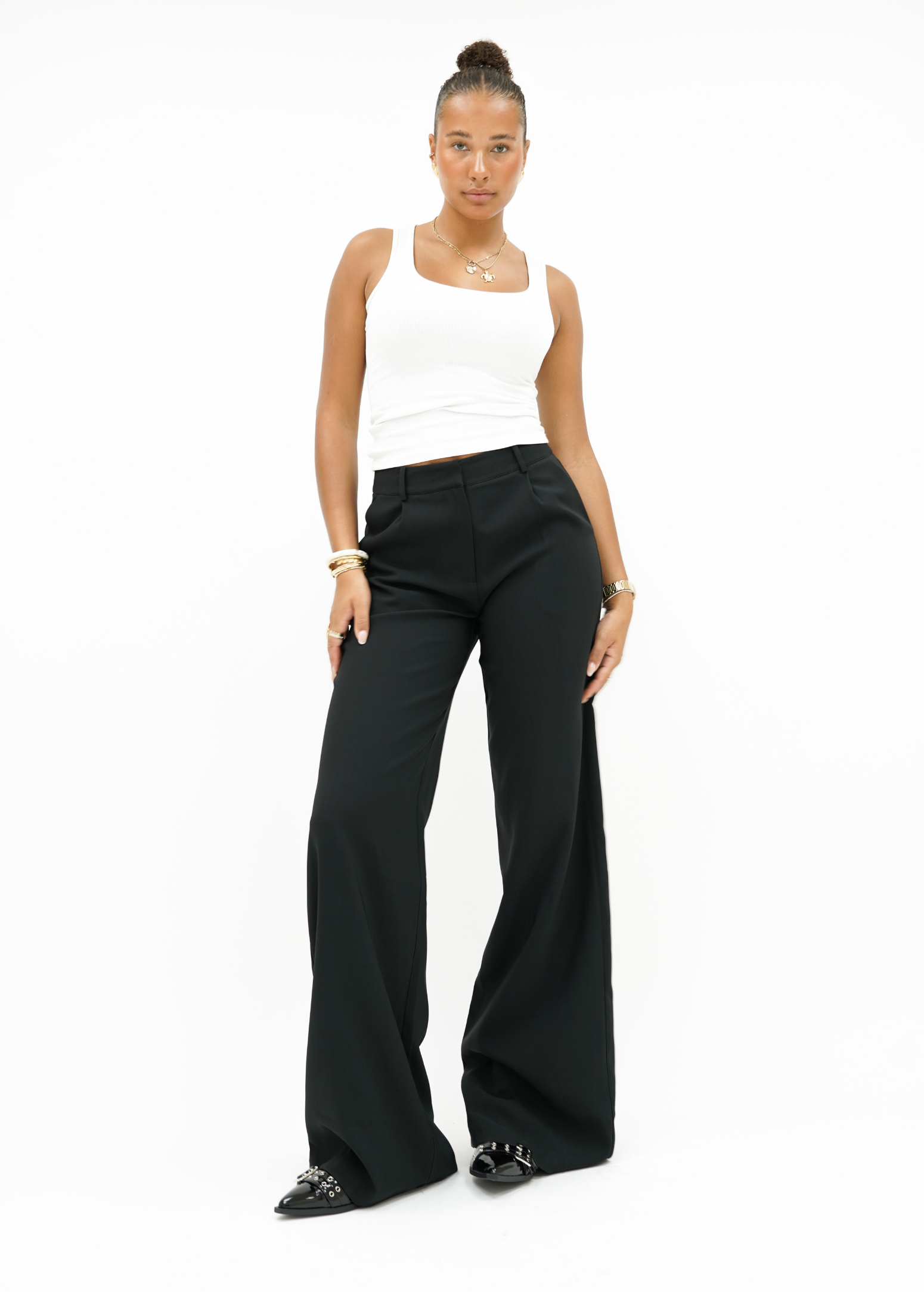 High waist wide leg pants casual black (tall)