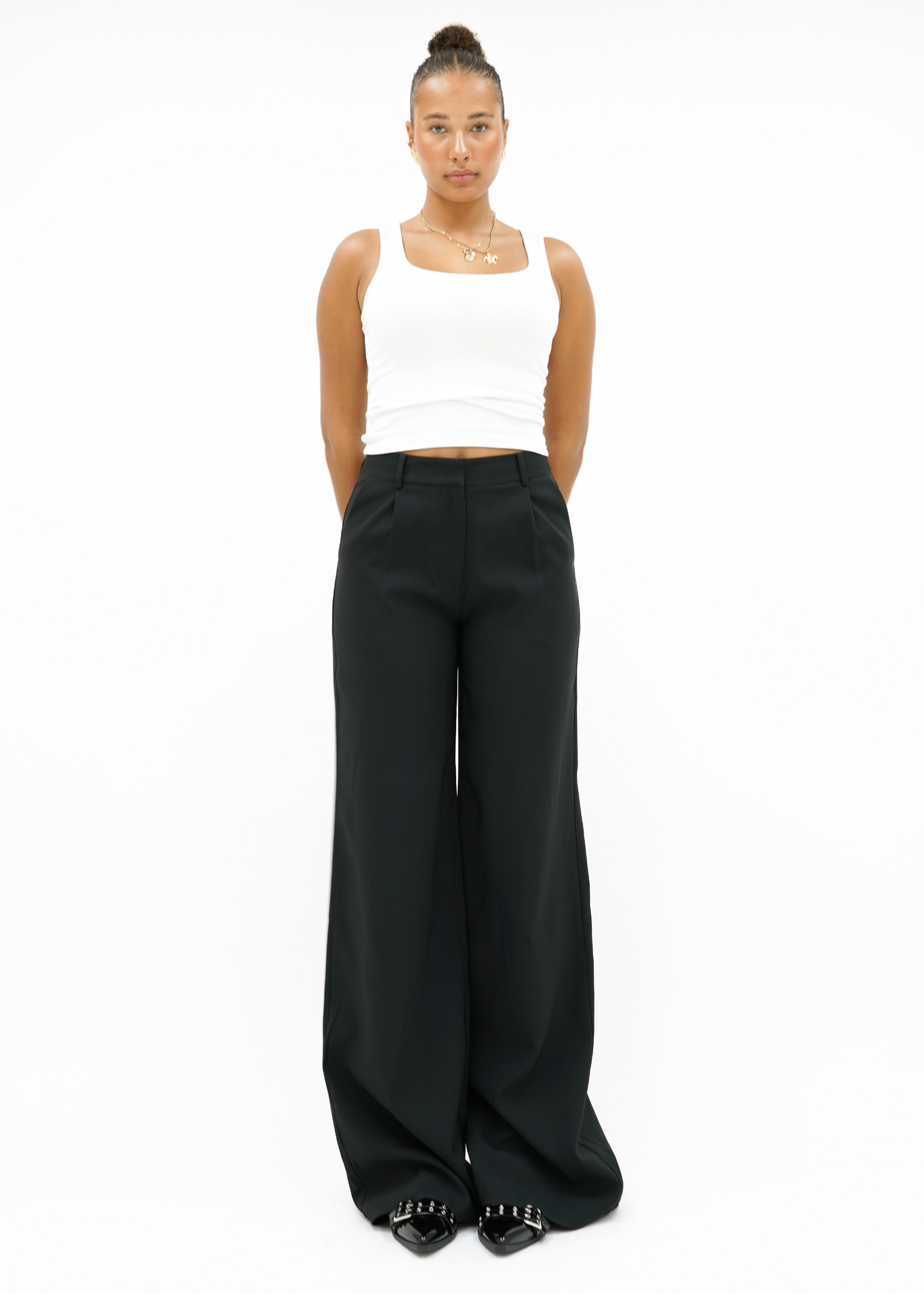 High waist wide leg pants casual black (tall)
