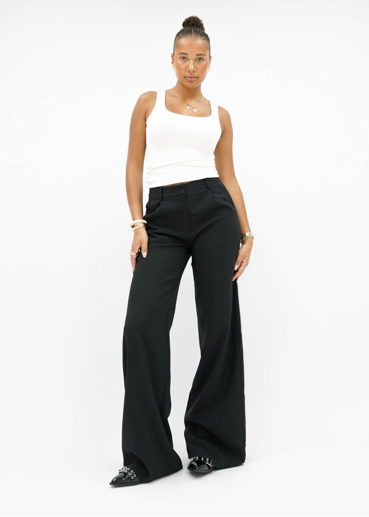 High waist wide leg pants casual black (tall)