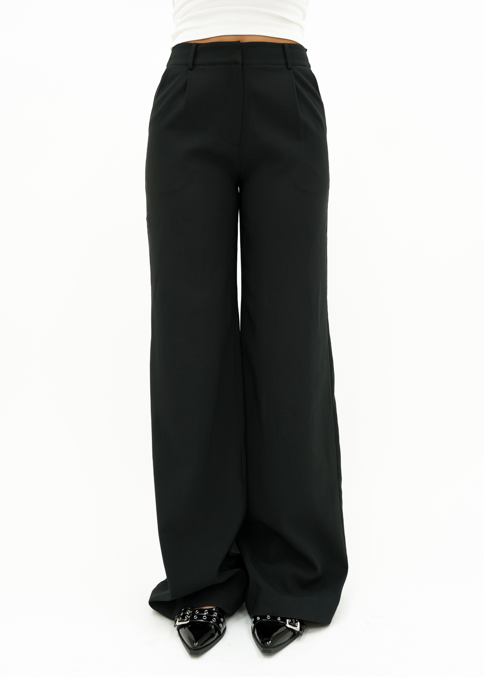 High waist wide leg pants casual black (tall)