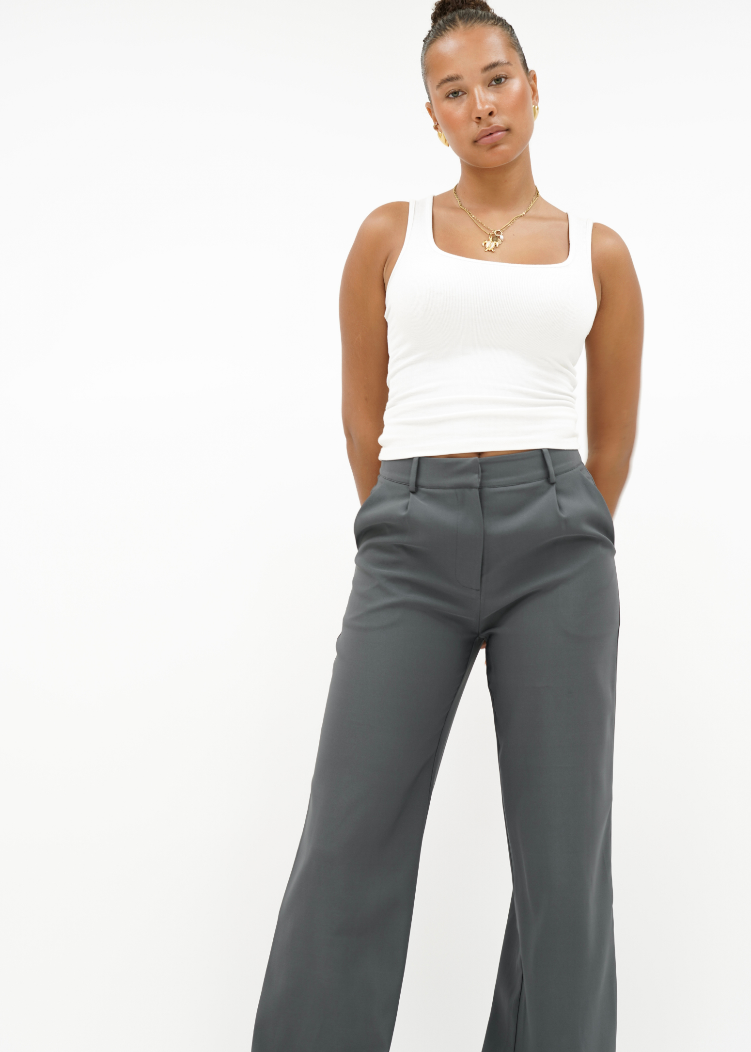 High waist wide leg pants casual charcoal (tall)