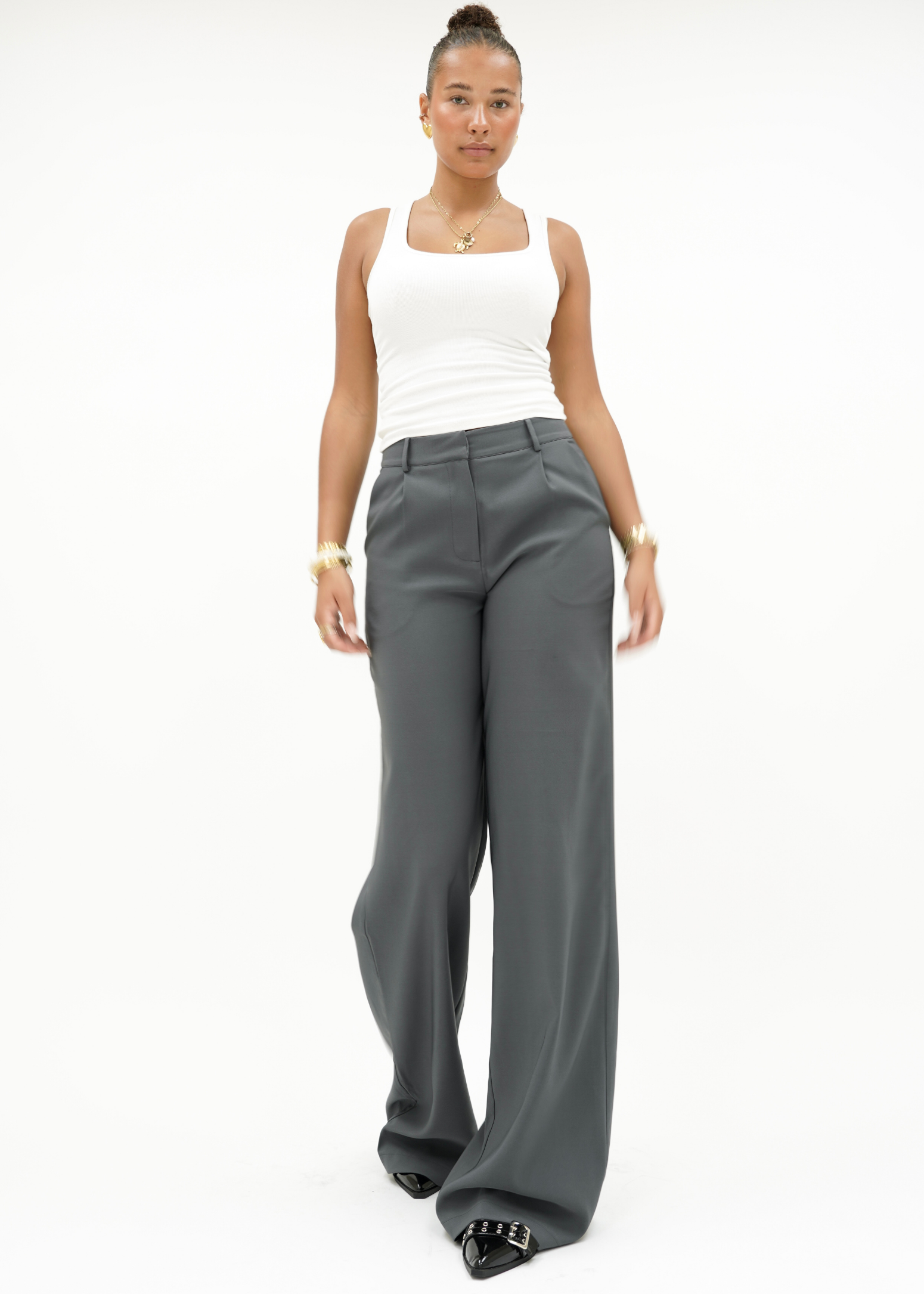 High waist wide leg pants casual charcoal (tall)