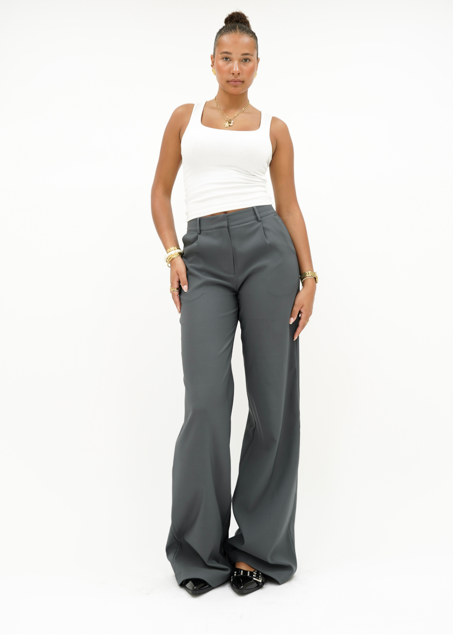High waist wide leg pants casual charcoal (tall)