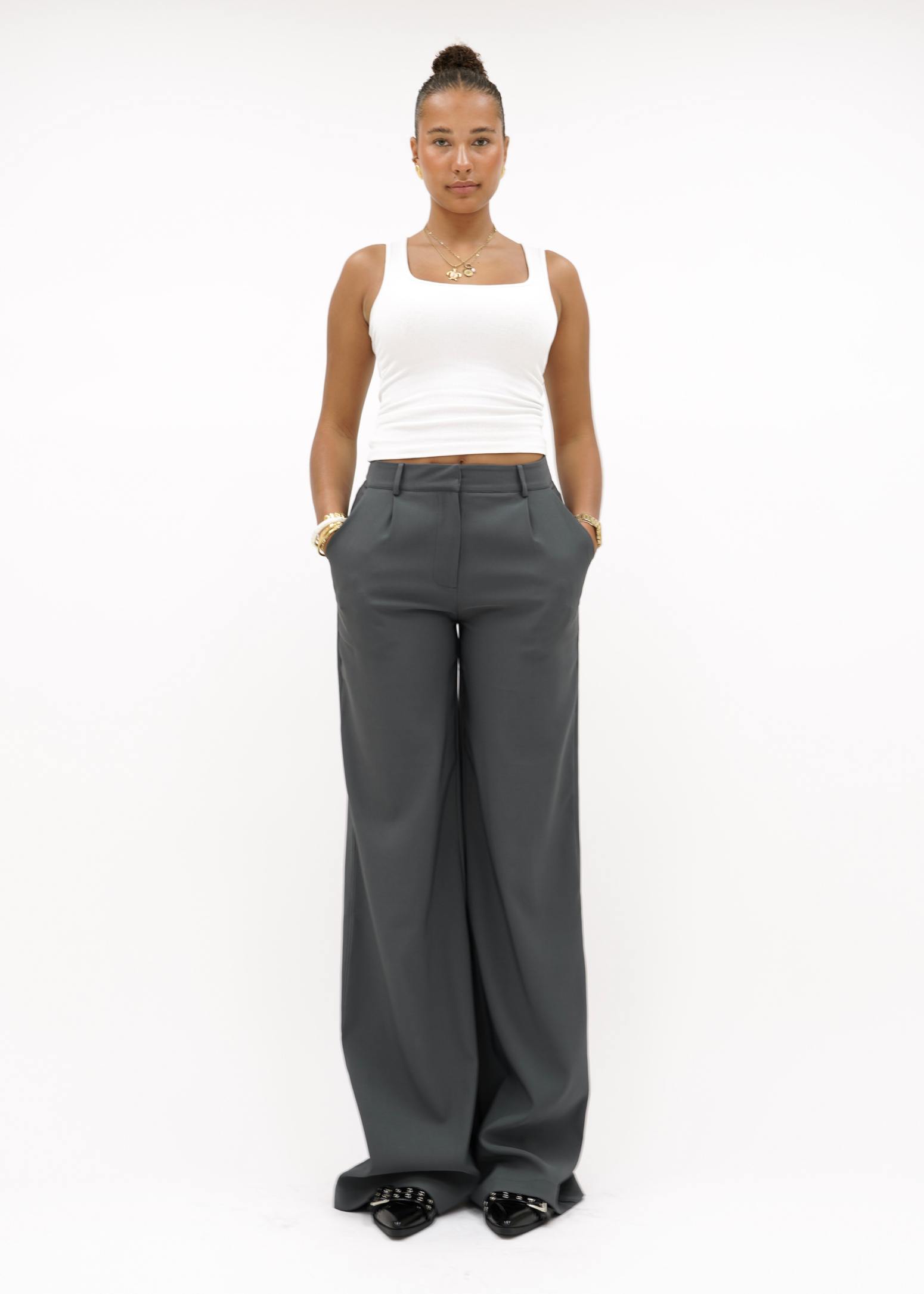 High waist wide leg pants casual charcoal (tall)