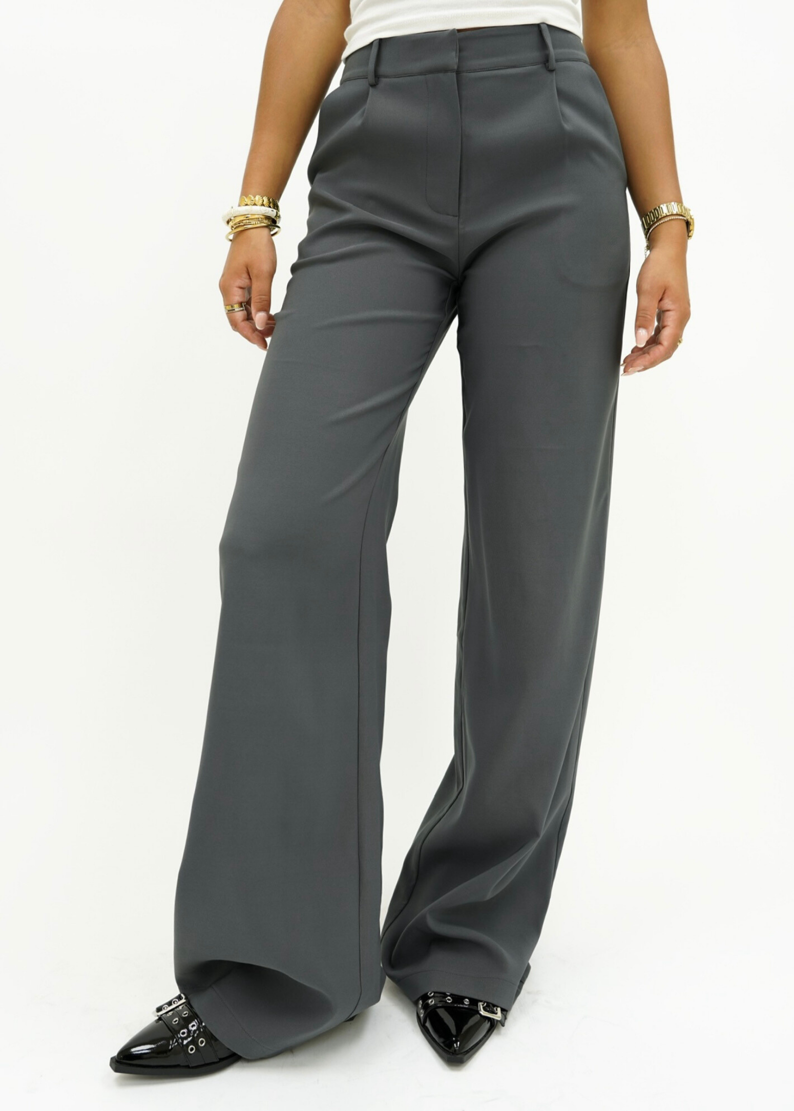High waist wide leg pants casual charcoal (tall)
