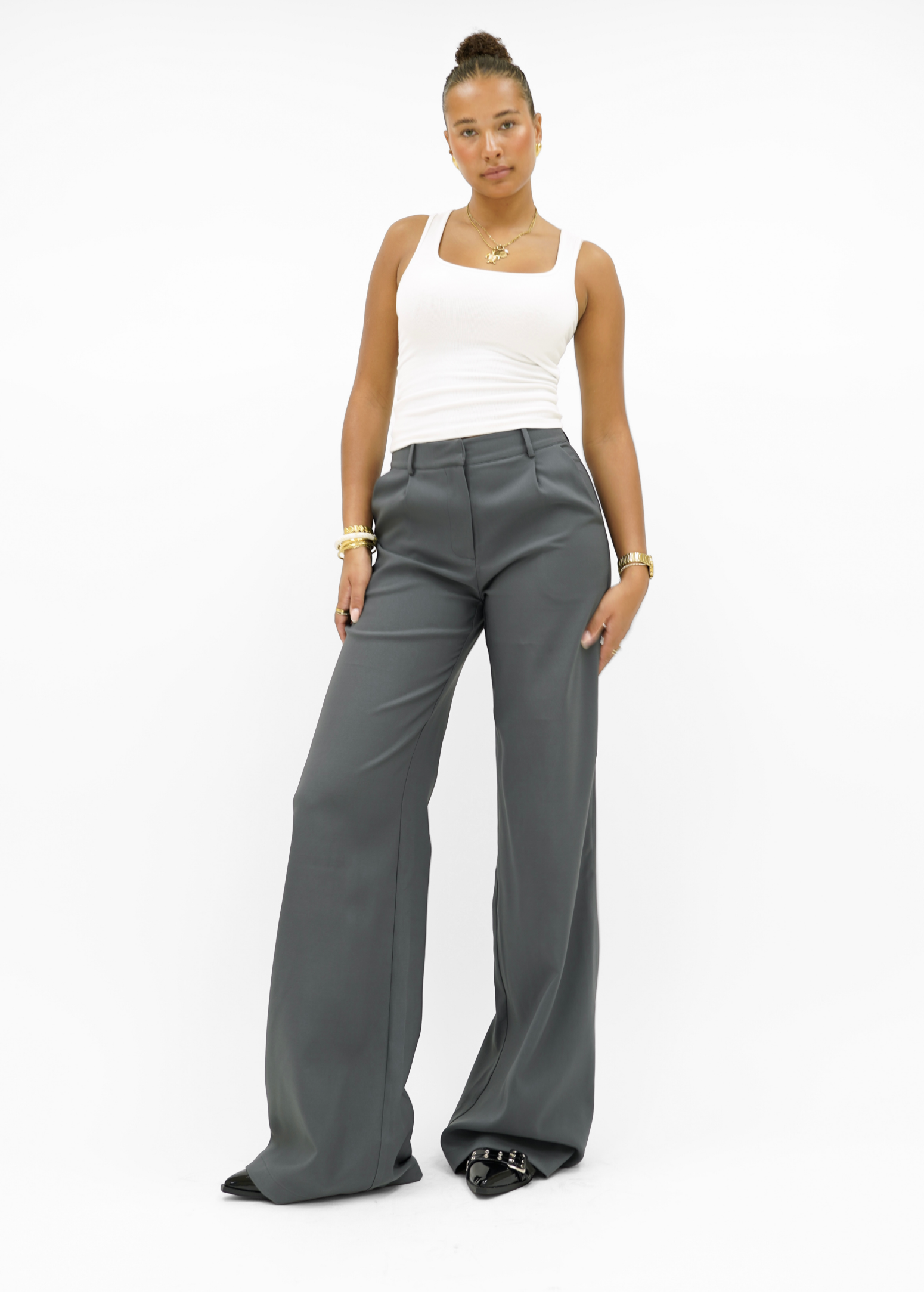 High waist wide leg pants casual charcoal (tall)