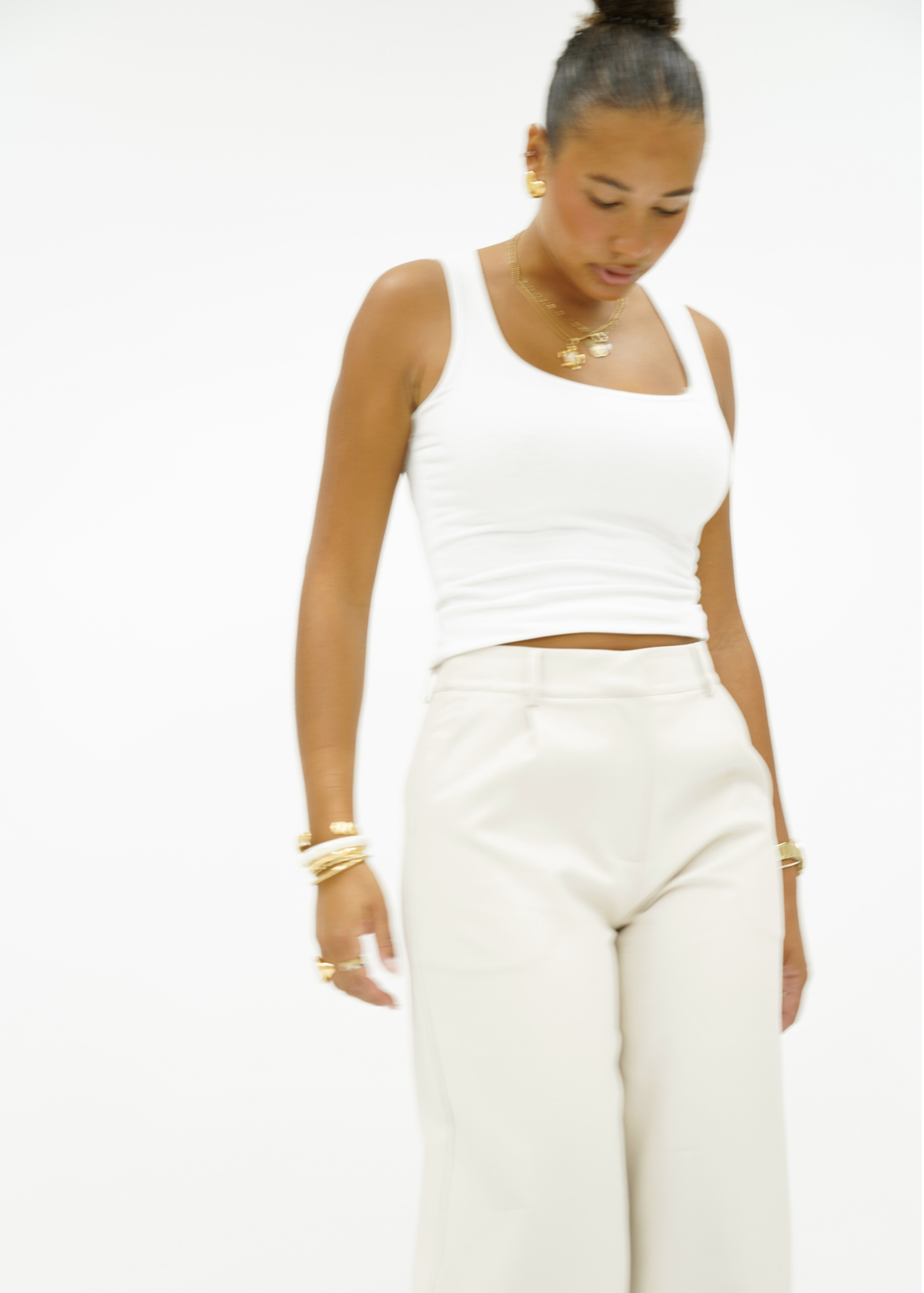 High waist wide leg pants casual crème (tall)