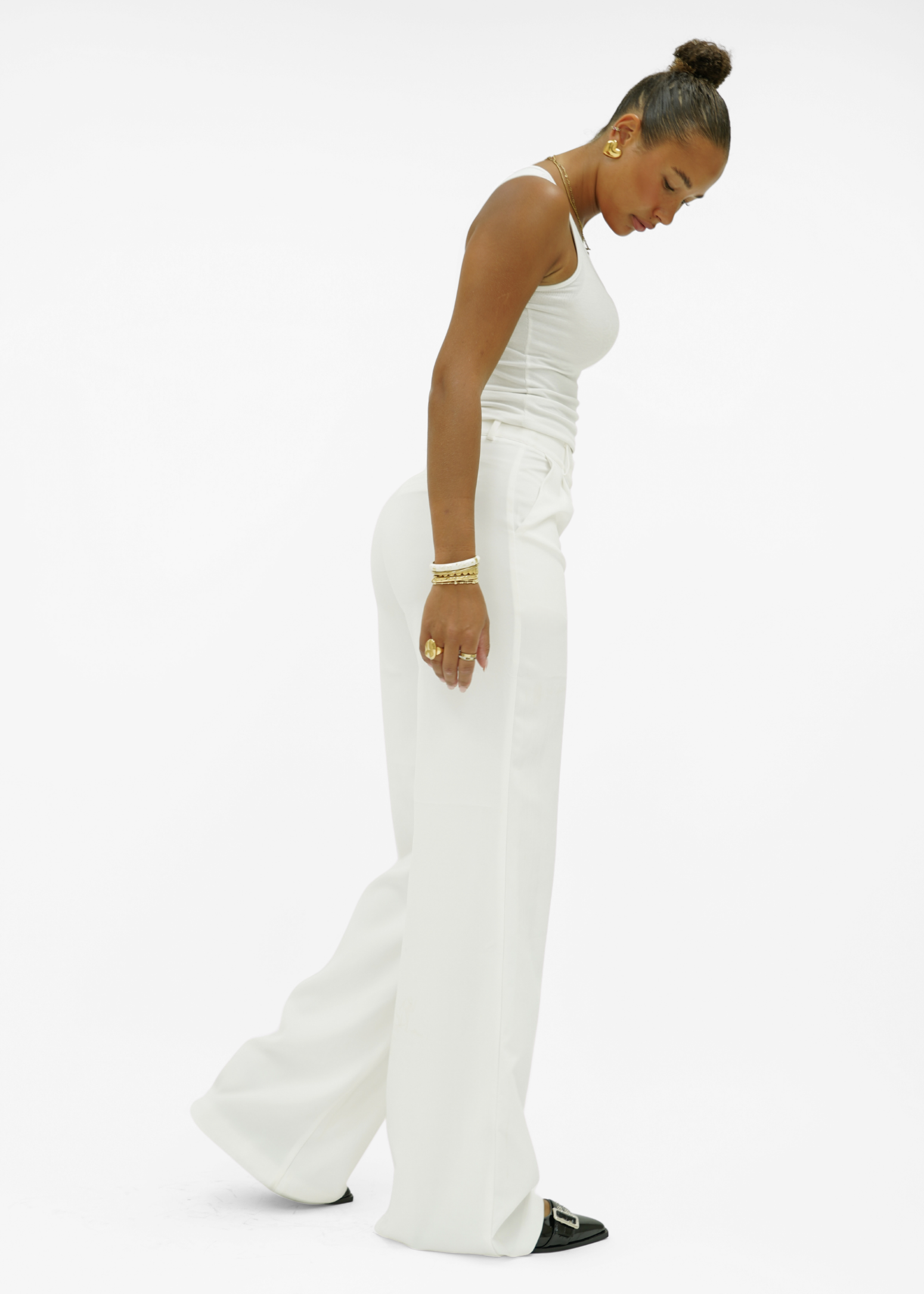 High waist wide leg pants casual white (tall)