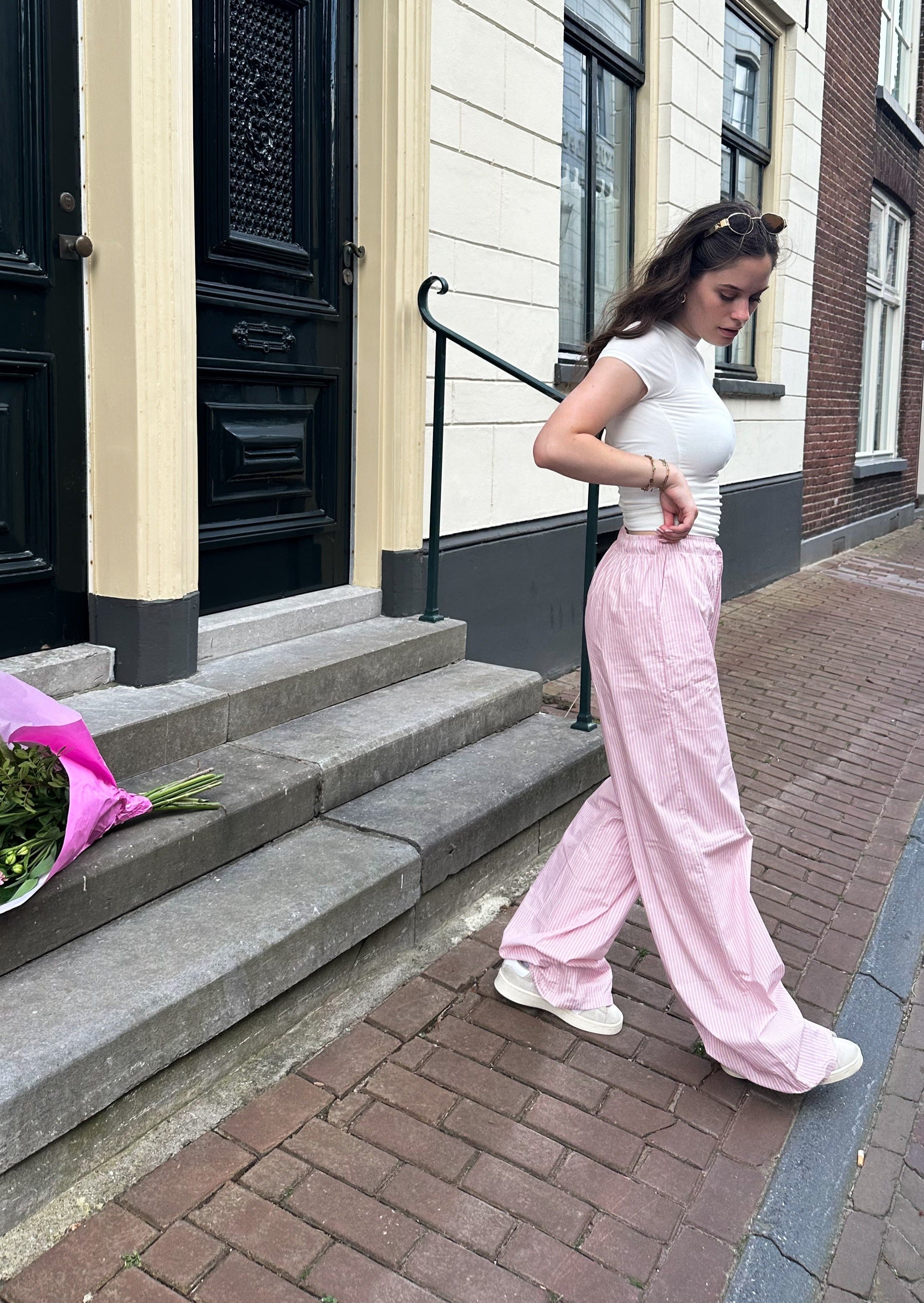 Cotton pants striped (tall) pink/white