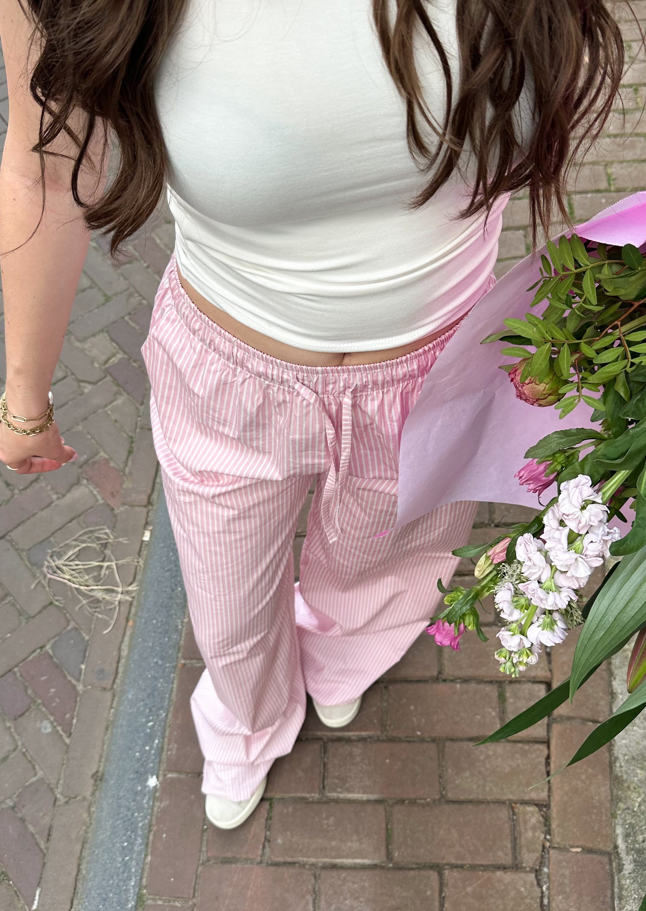 Cotton pants striped (tall) pink/white