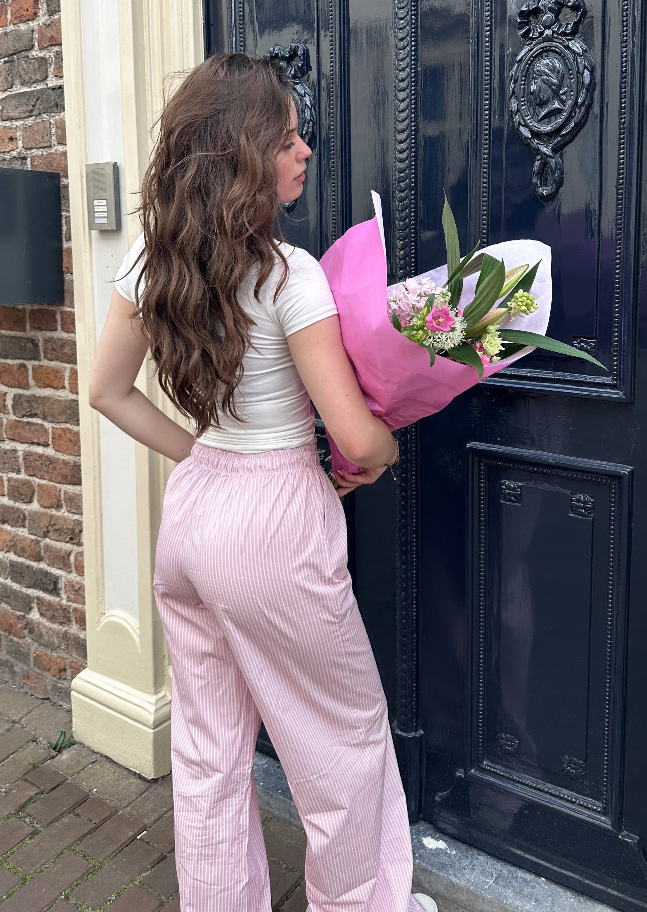 Cotton pants striped (tall) pink/white