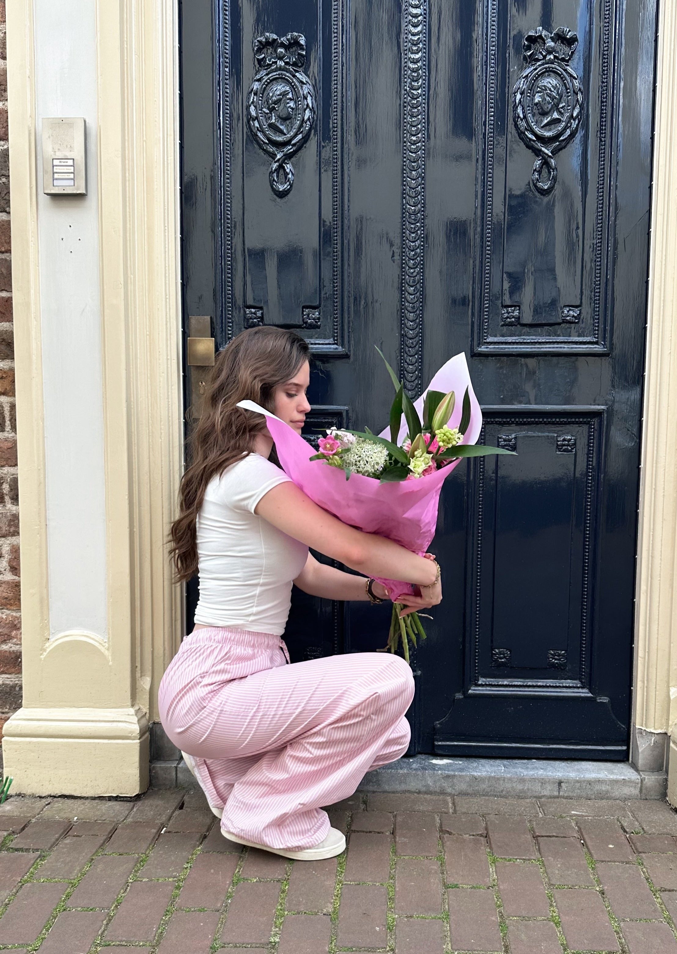 Cotton pants striped (tall) pink/white