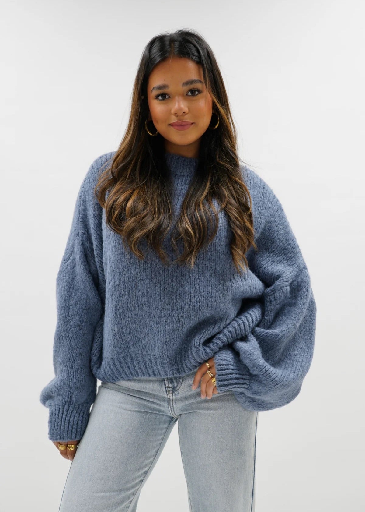 Knitted sweater denim blue