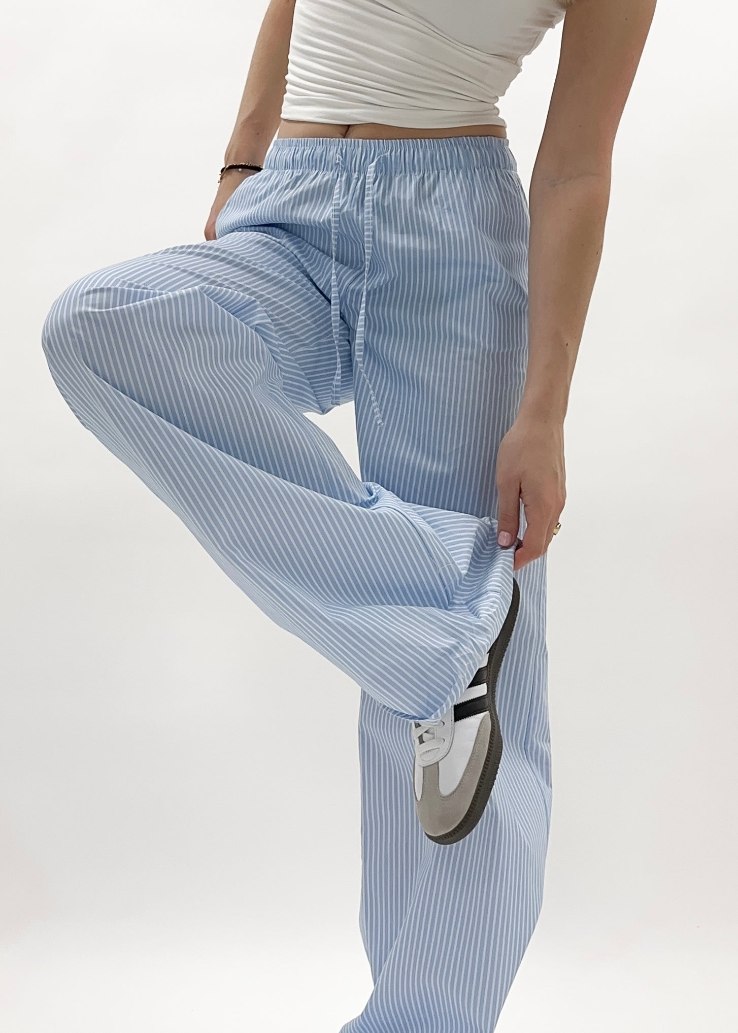 Cotton pants striped (TALL) blue/white