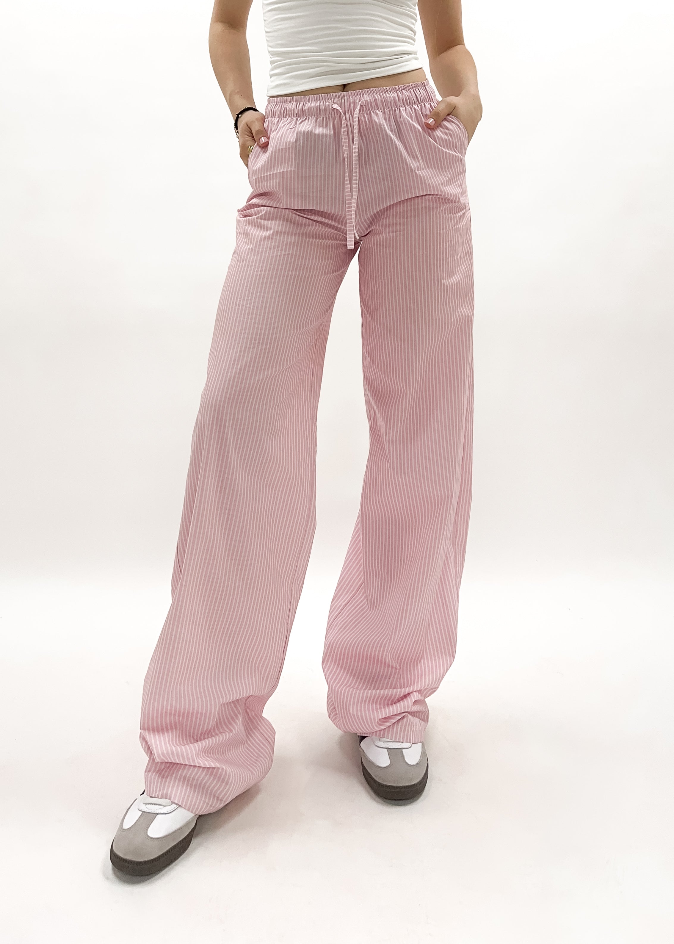Cotton pants striped (tall) pink/white