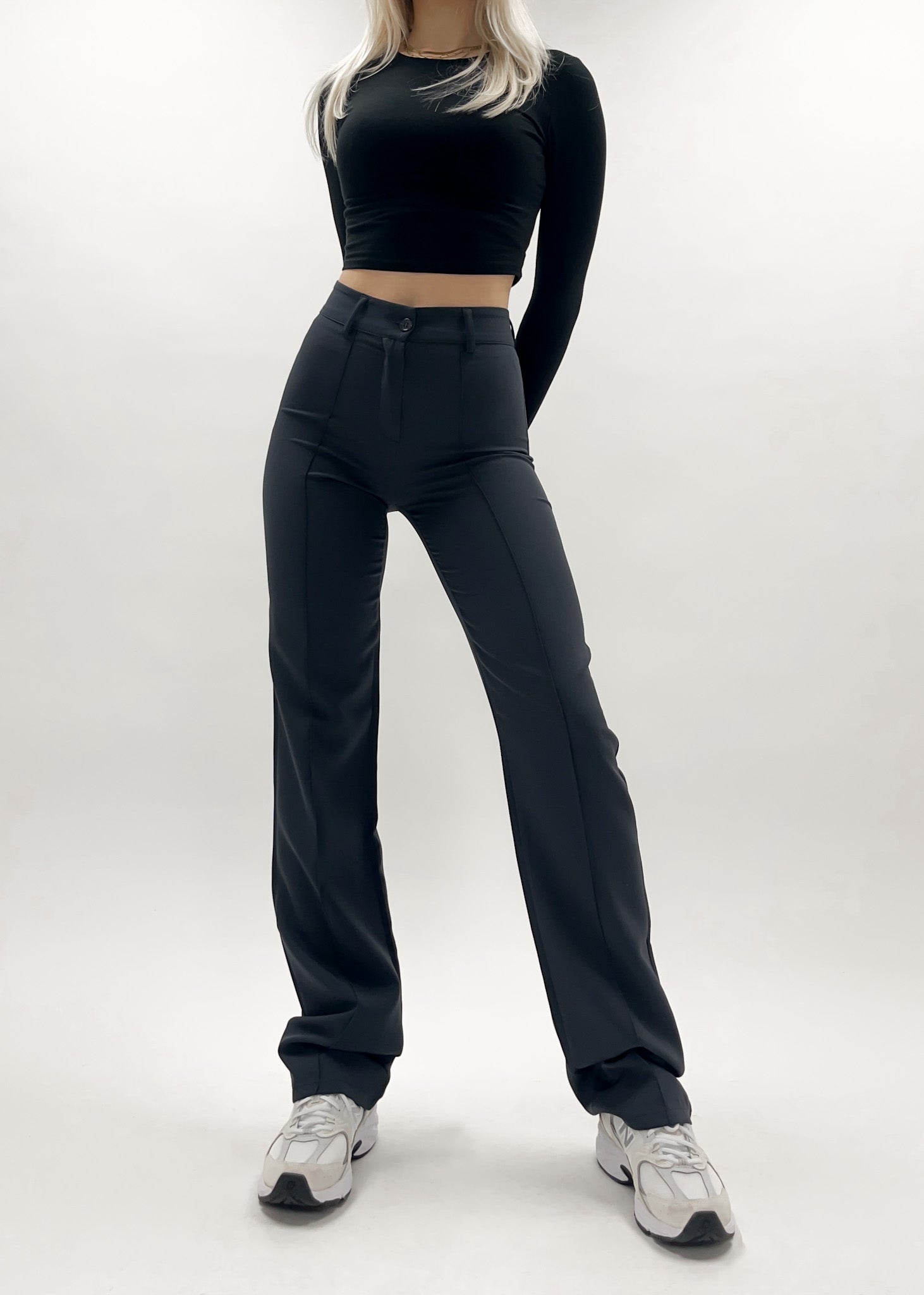 Straight leg pants met pressfold anthracite (TALL)