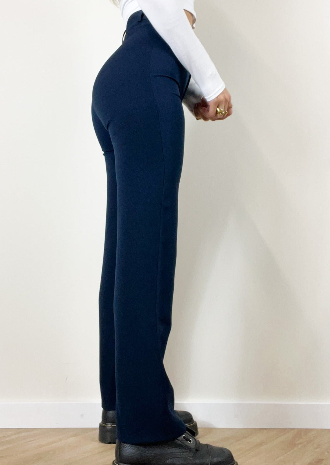 Gerades Bein hose mit Press falte Nacht blau (REGULAR)