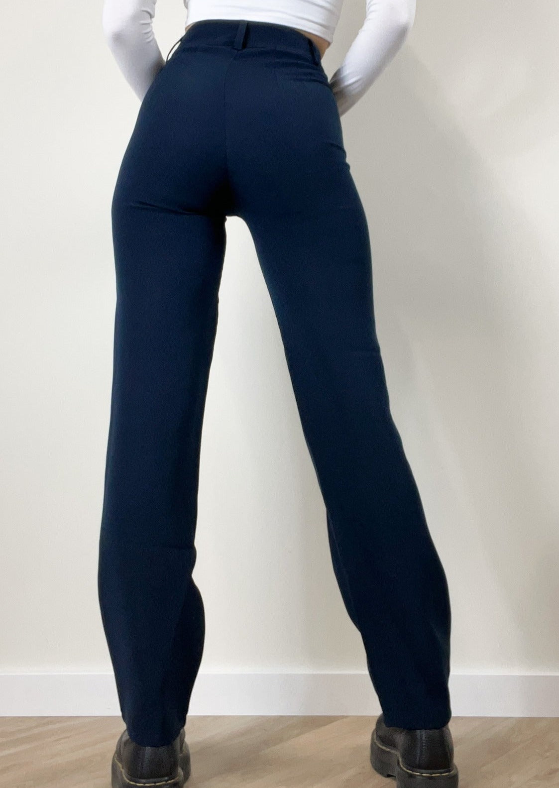 Gerades Bein hose mit Press falte Nacht blau (REGULAR)