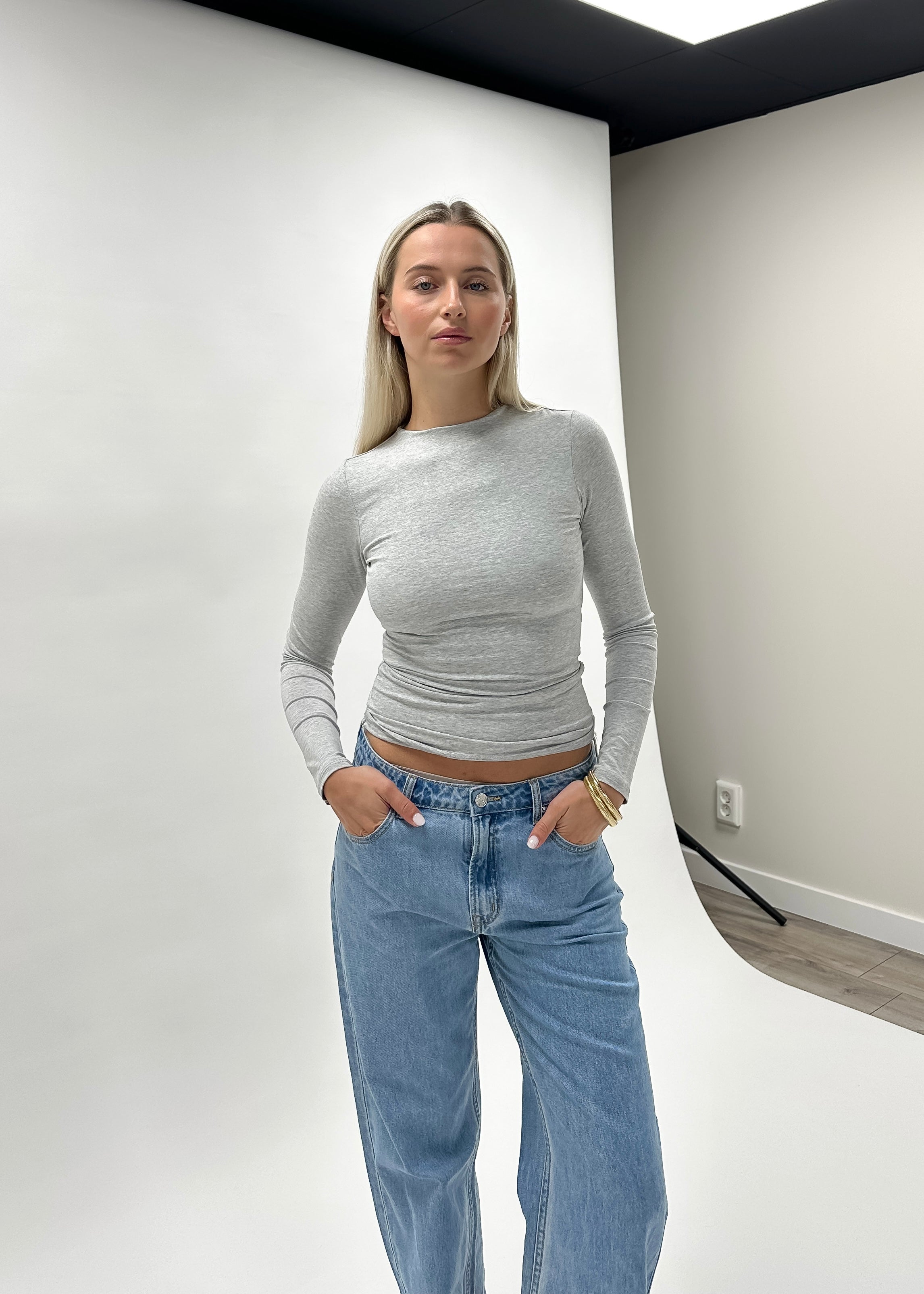 Long sleeve top long extra light grey melange (tall)