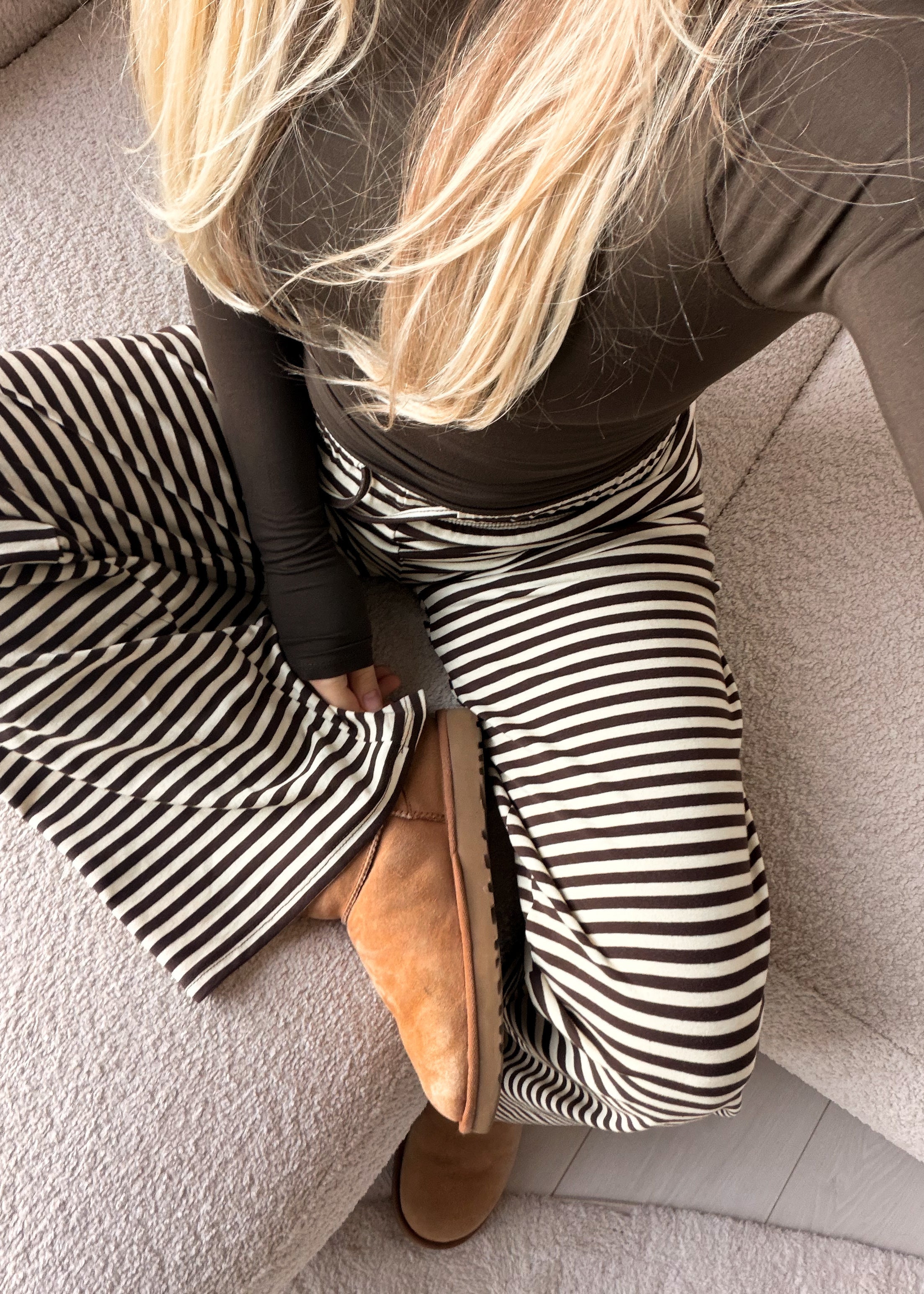 Soft striped pants crème/chocolate brown (tall)