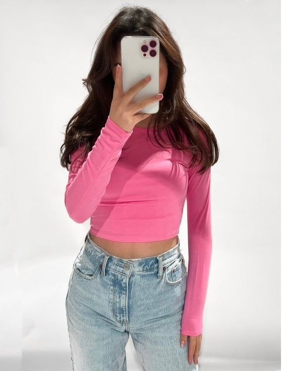 Long sleeve top cropped brown
