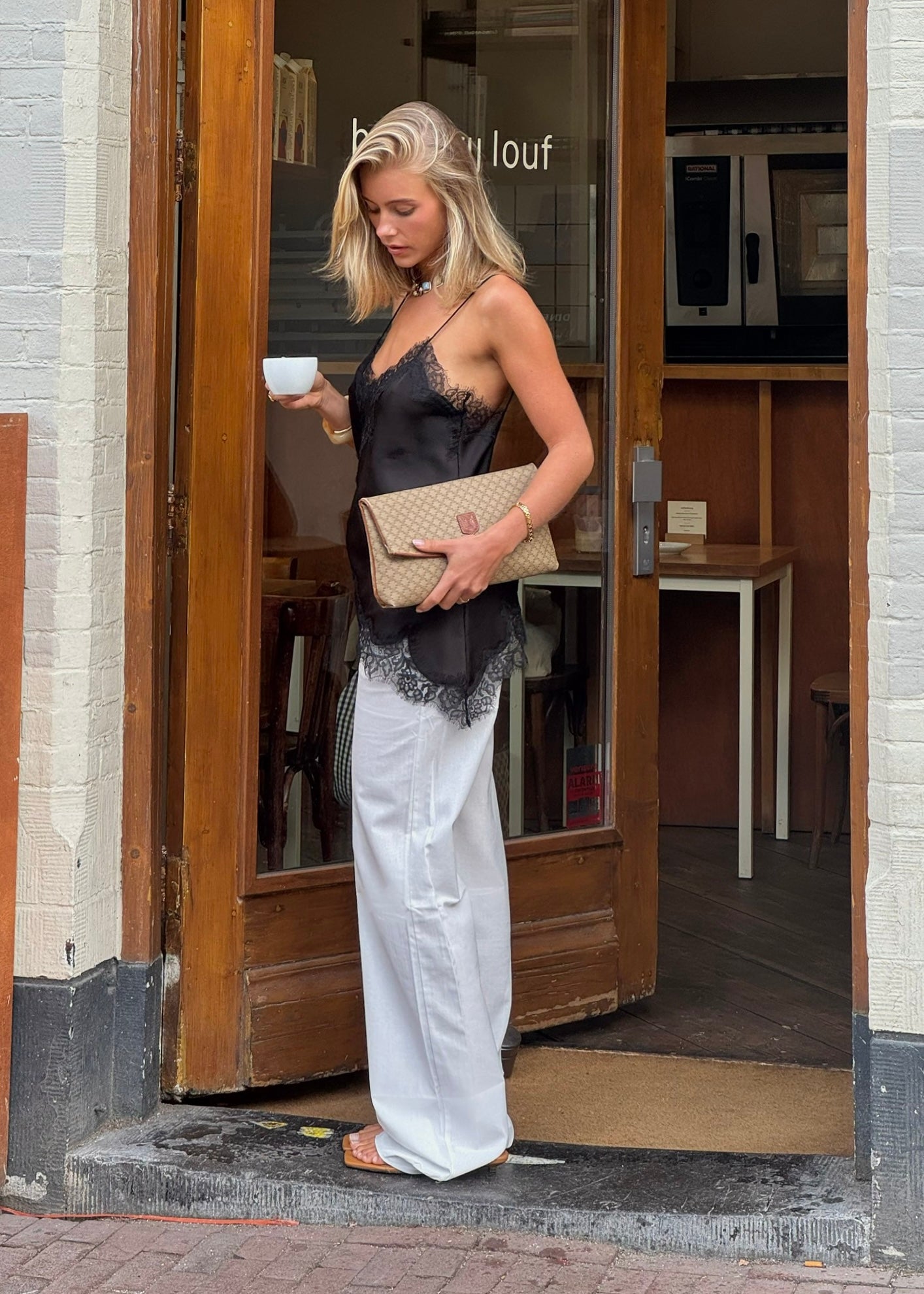 Low/mid waist linnen pants casual (tall) off-white