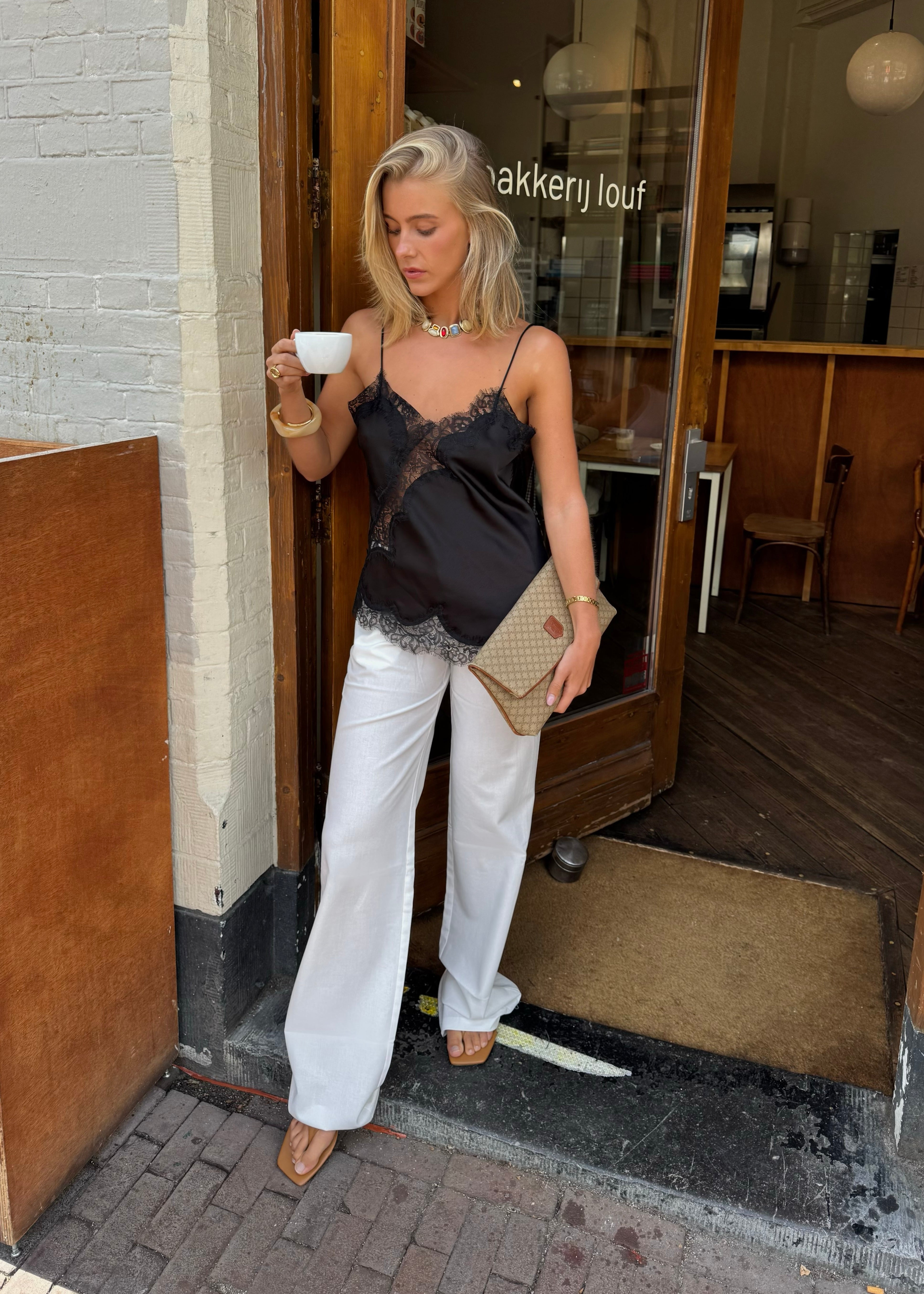 Low/mid waist linnen pants casual (tall) off-white