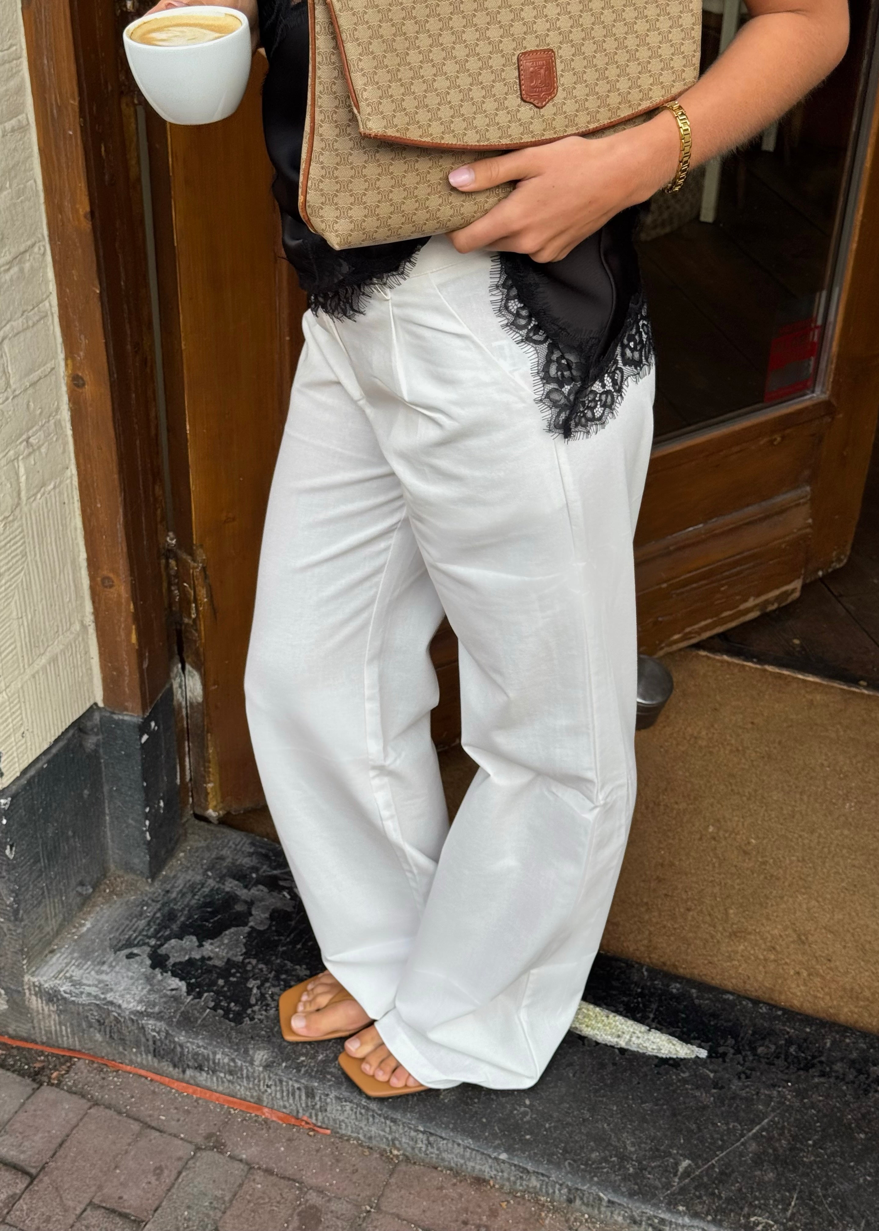 Low/mid waist linnen pants casual (tall) off-white