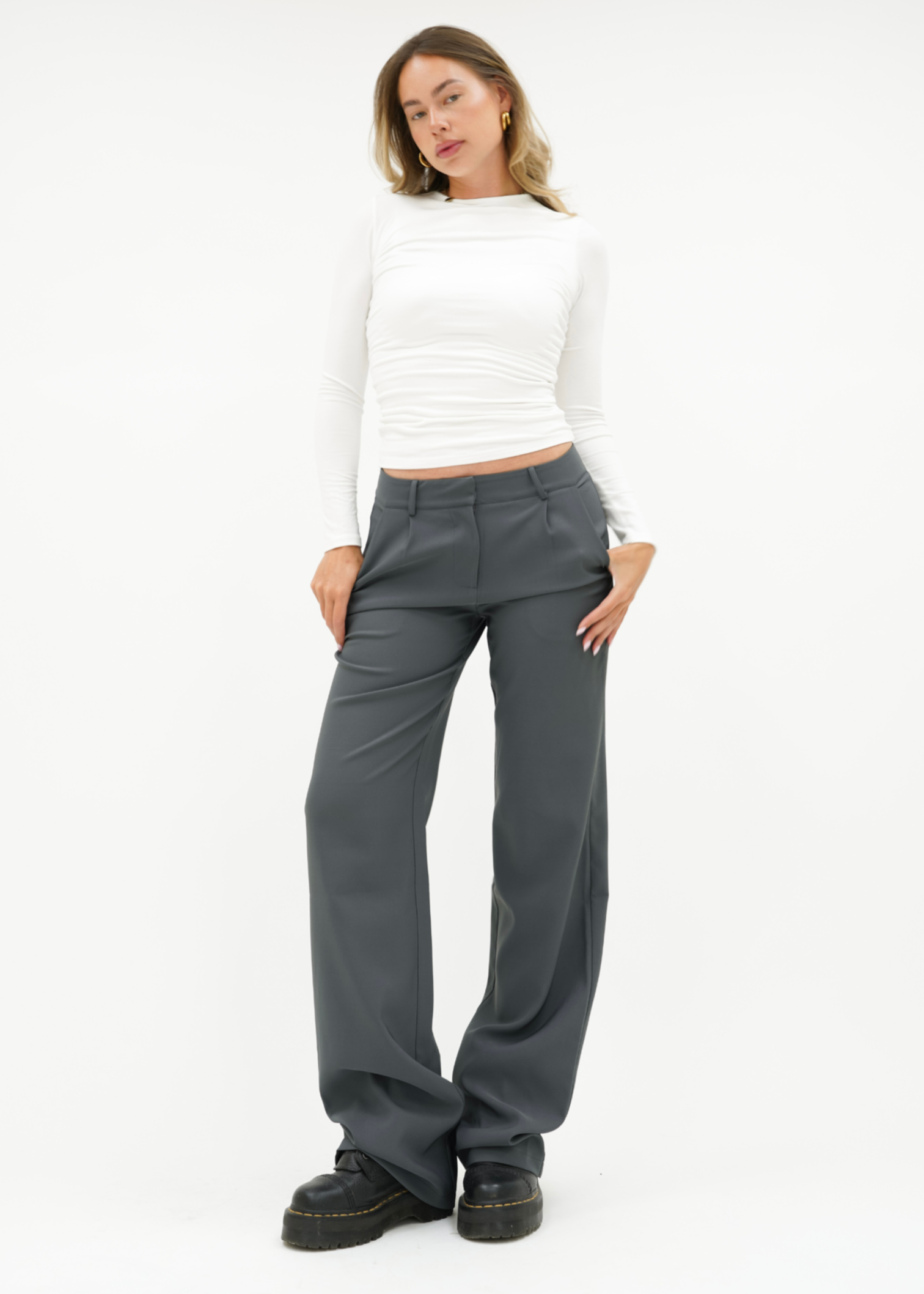 Low/mid waist wide leg pants casual charcoal (tall)