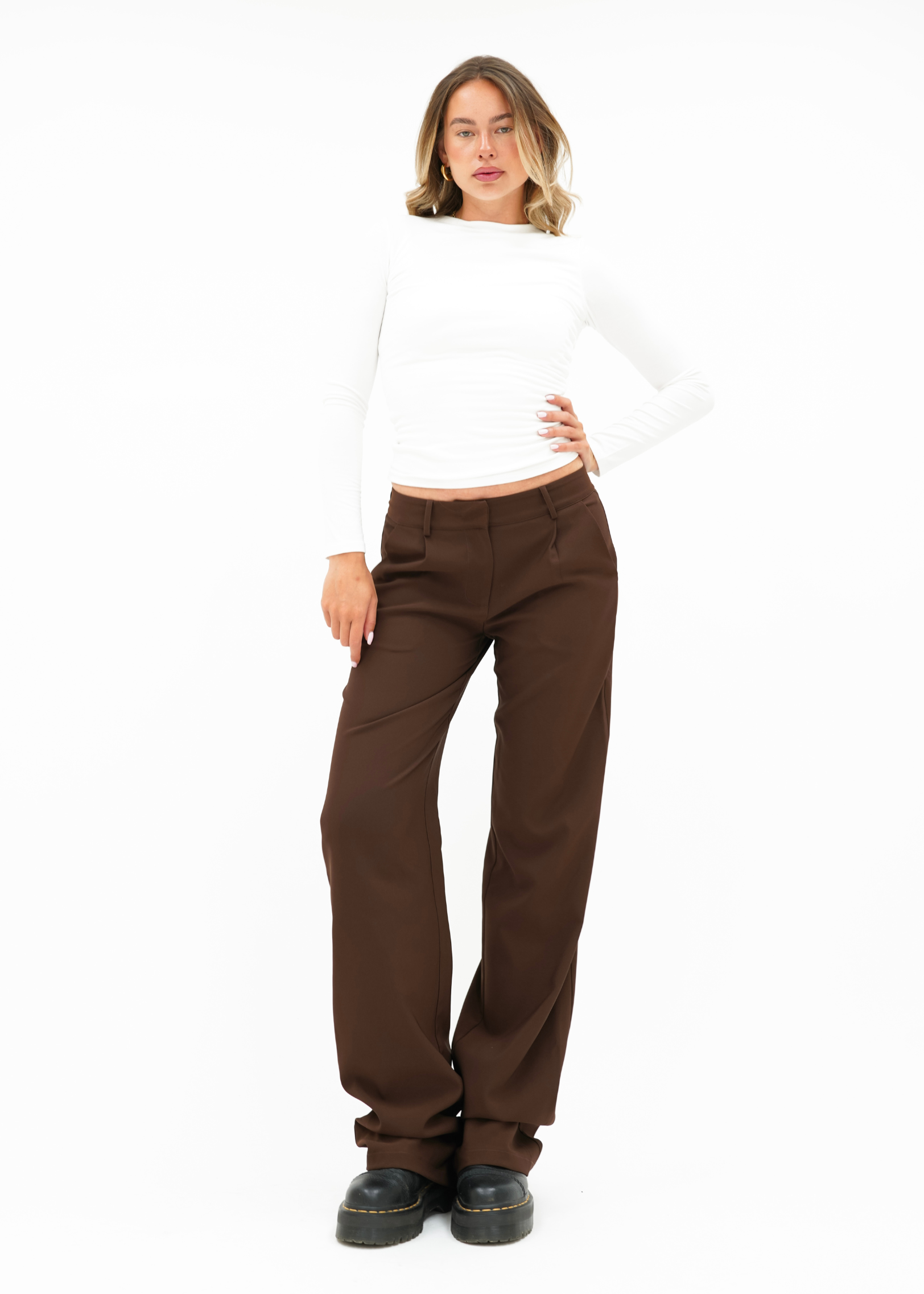 Low/mid waist wide leg pants casual chocolate brown (tall)