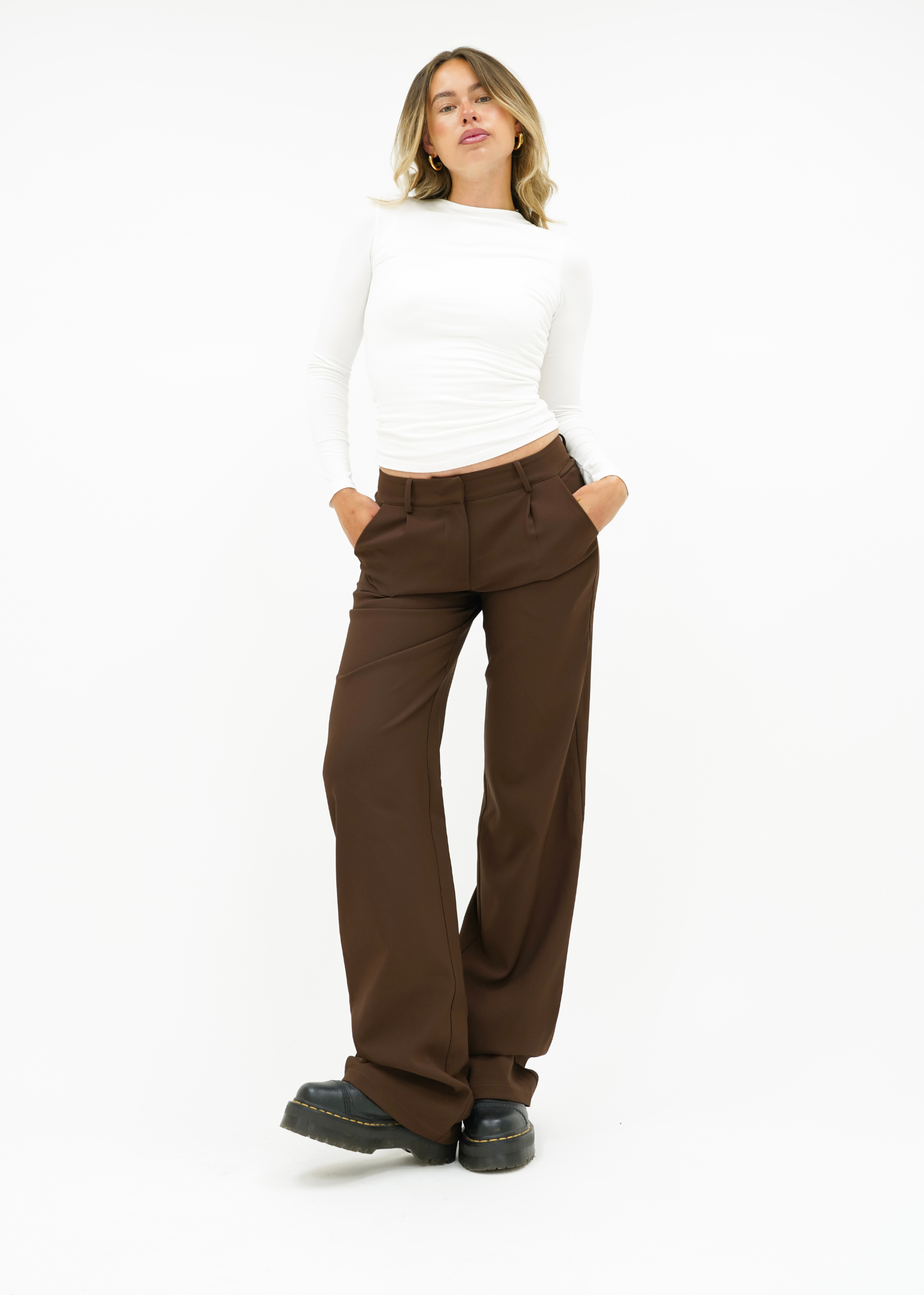 Low/mid waist wide leg pants casual chocolate brown (tall)
