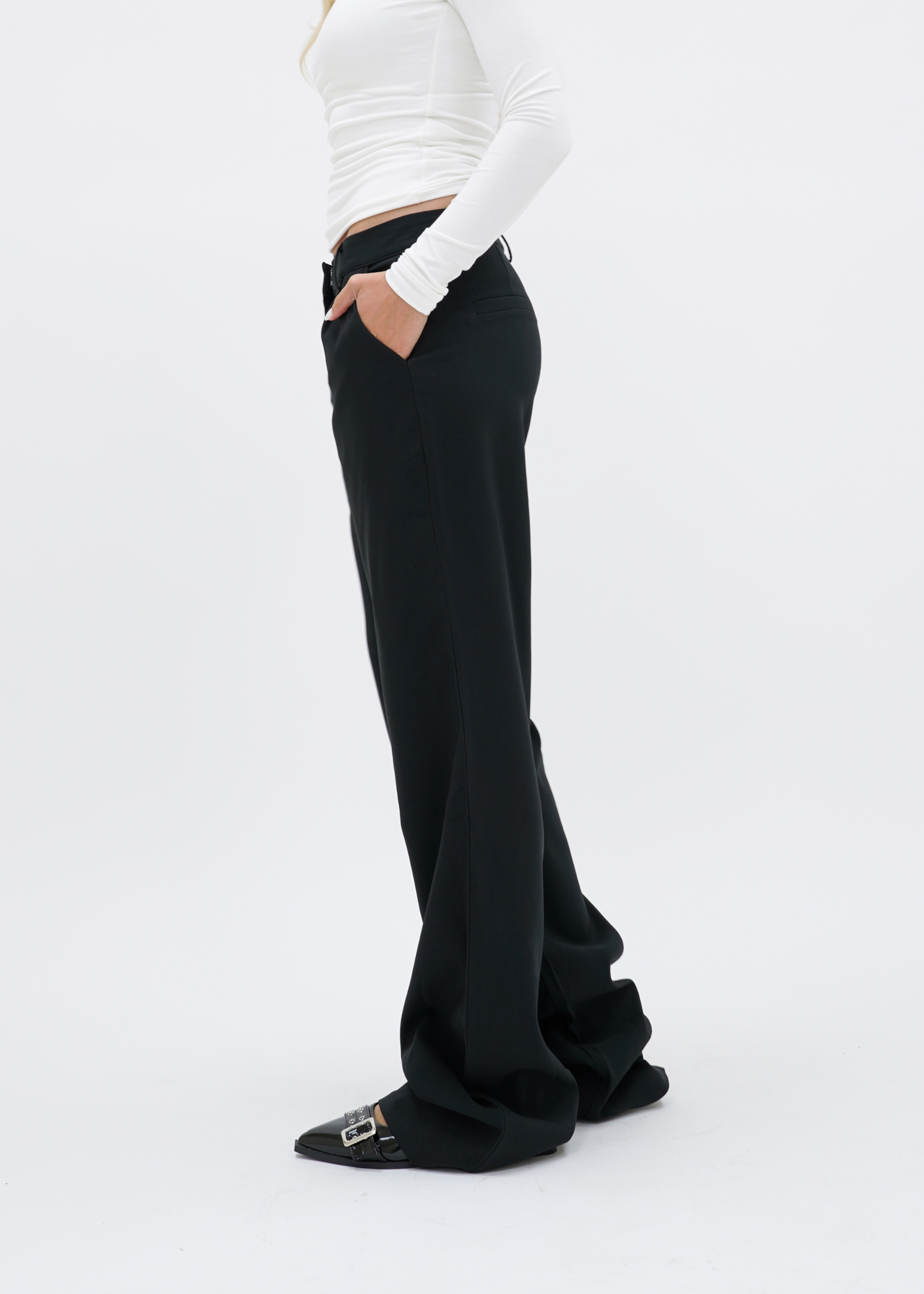 Low/mid waist wide leg pants casual black (tall)