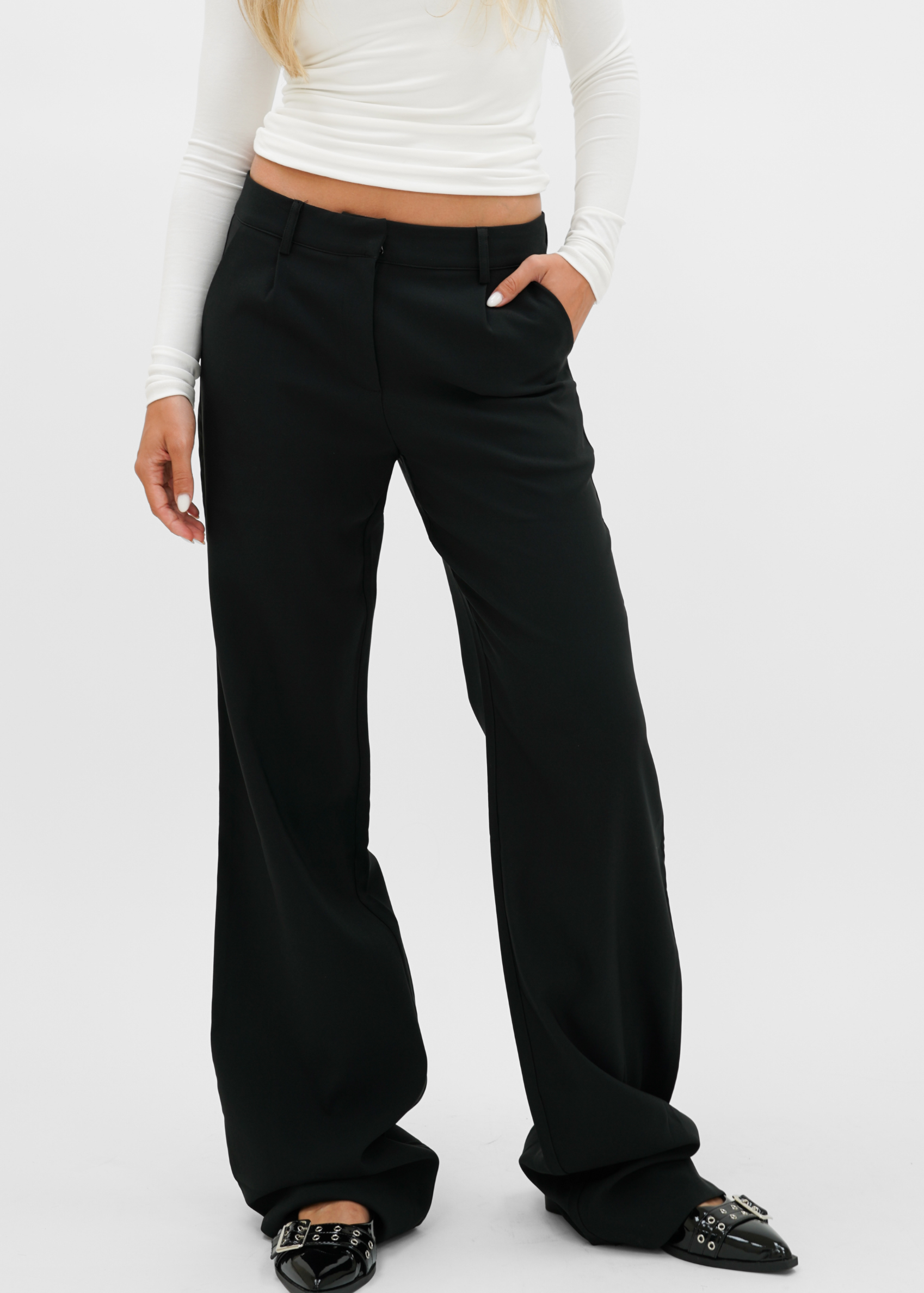 Low/mid waist wide leg pants casual black (tall)