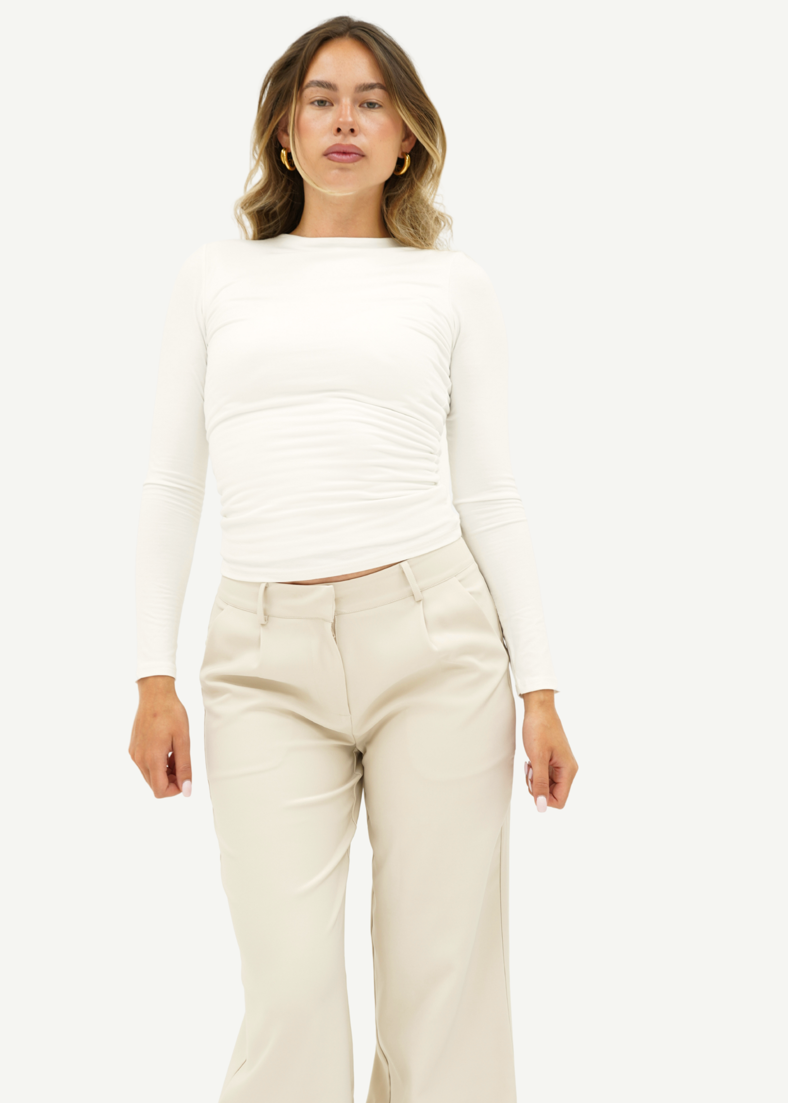 Low/mid waist wide leg pants casual crème (tall)