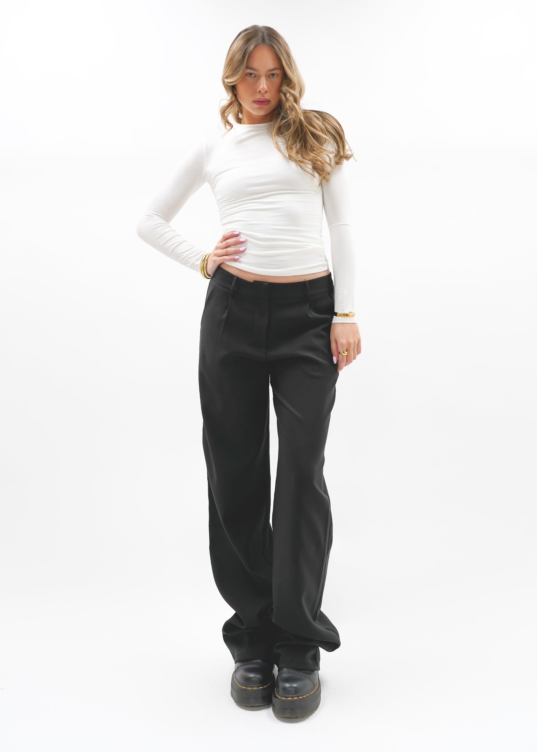 Low/mid waist wide leg pants casual black (tall)