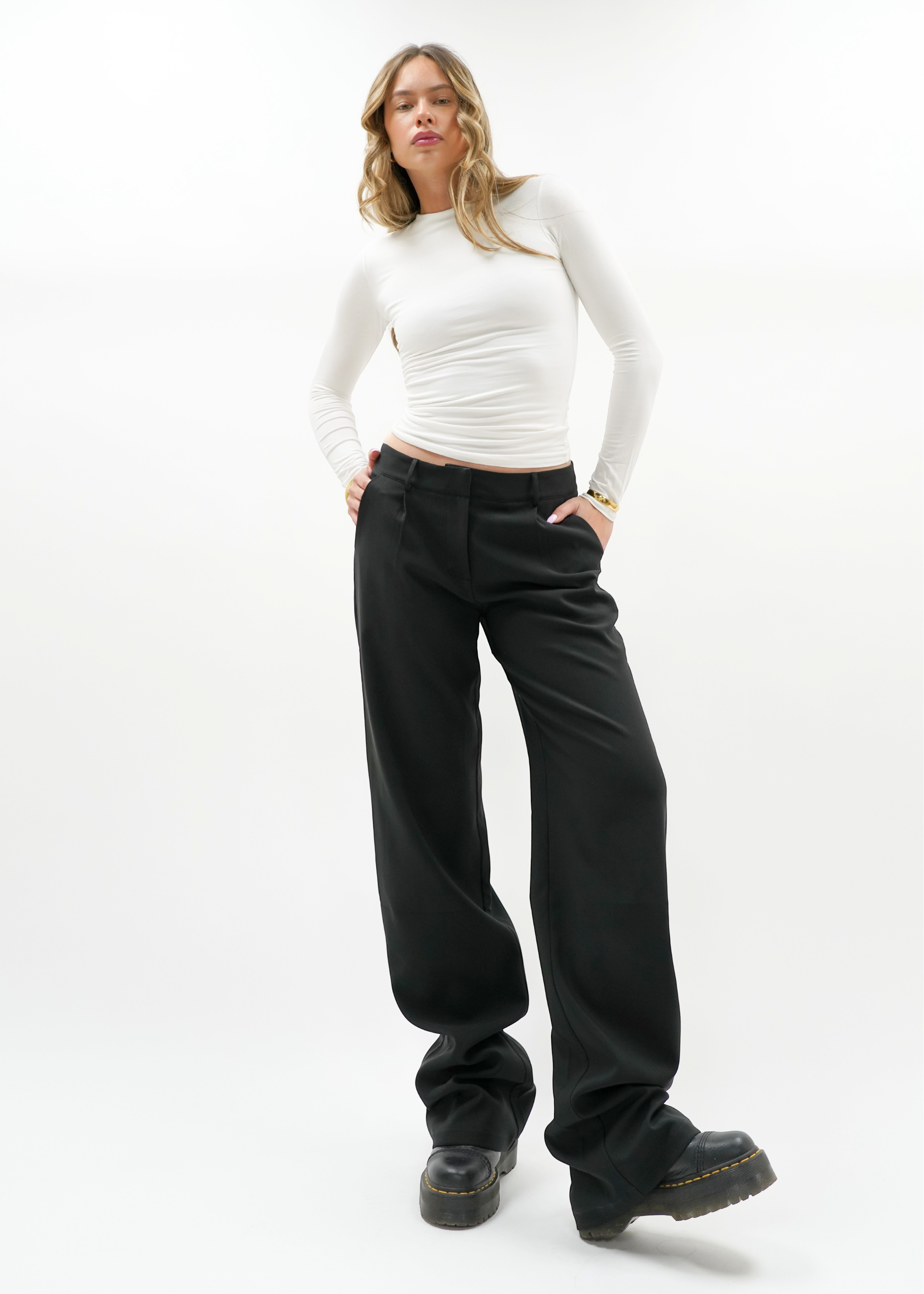 Low/mid waist wide leg pants casual black (tall)