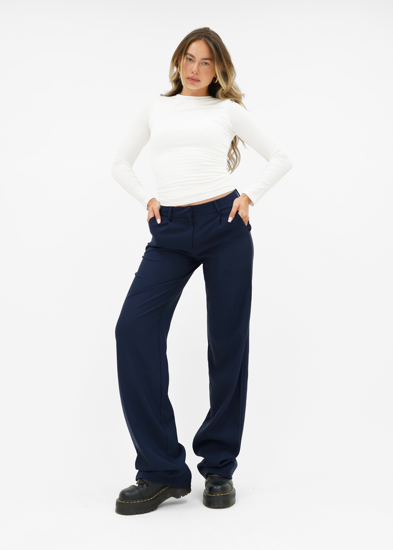 Low/mid waist wide leg pants casual night blue (tall)