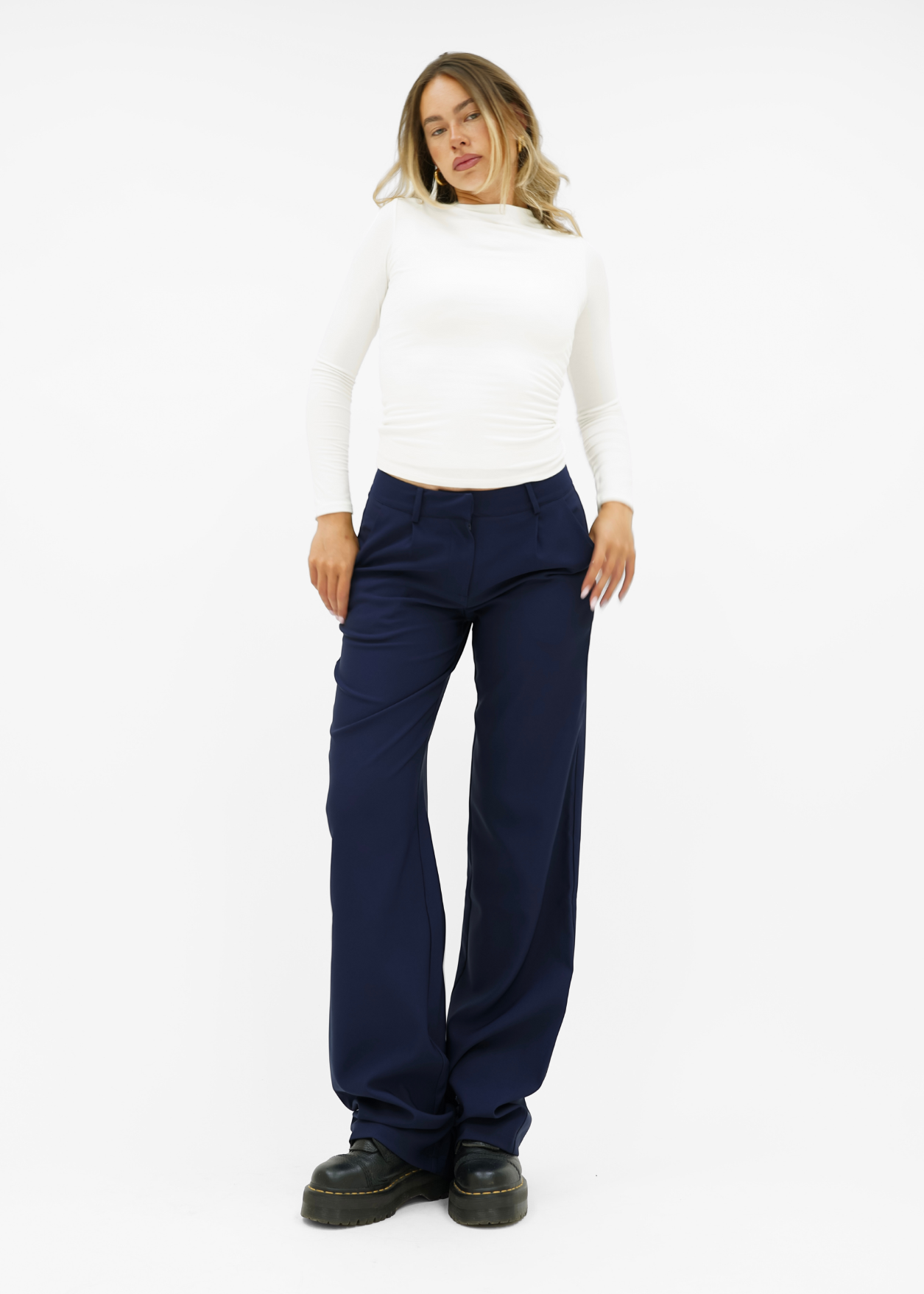 Low/mid waist wide leg pants casual night blue (tall)