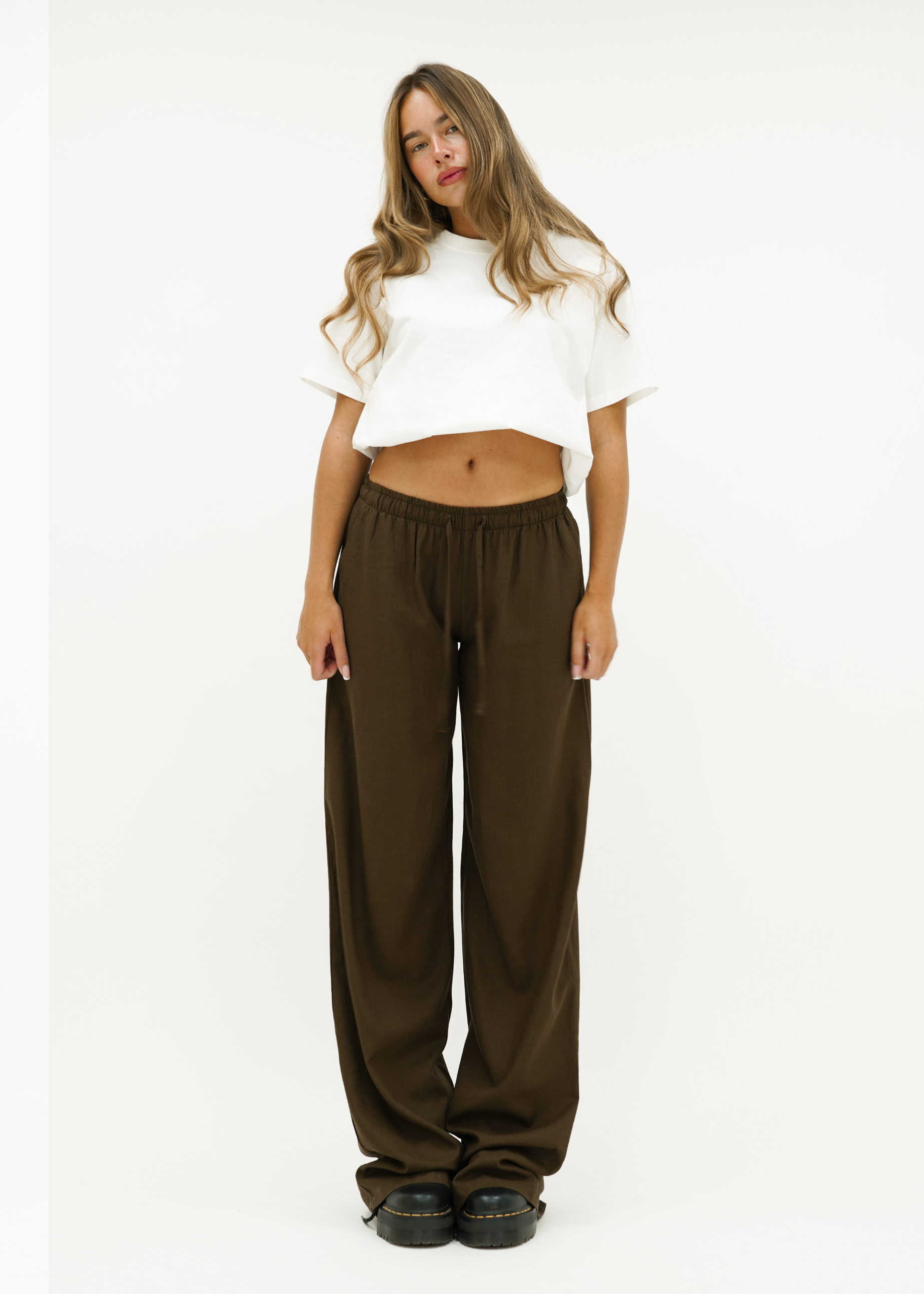 Low waist linnen pants (tall) brown