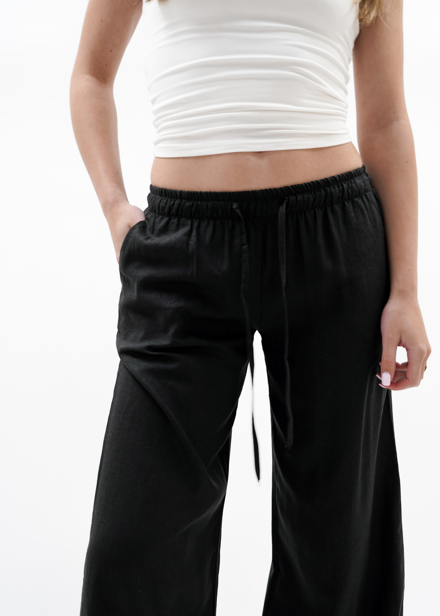 Low waist linnen pants (tall) black