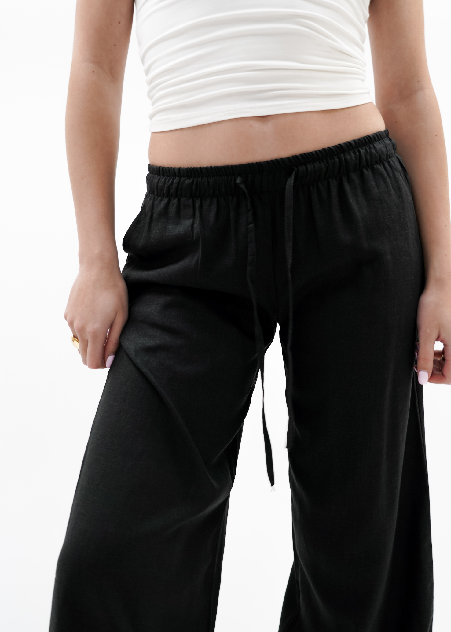 Low waist linnen pants (tall) black