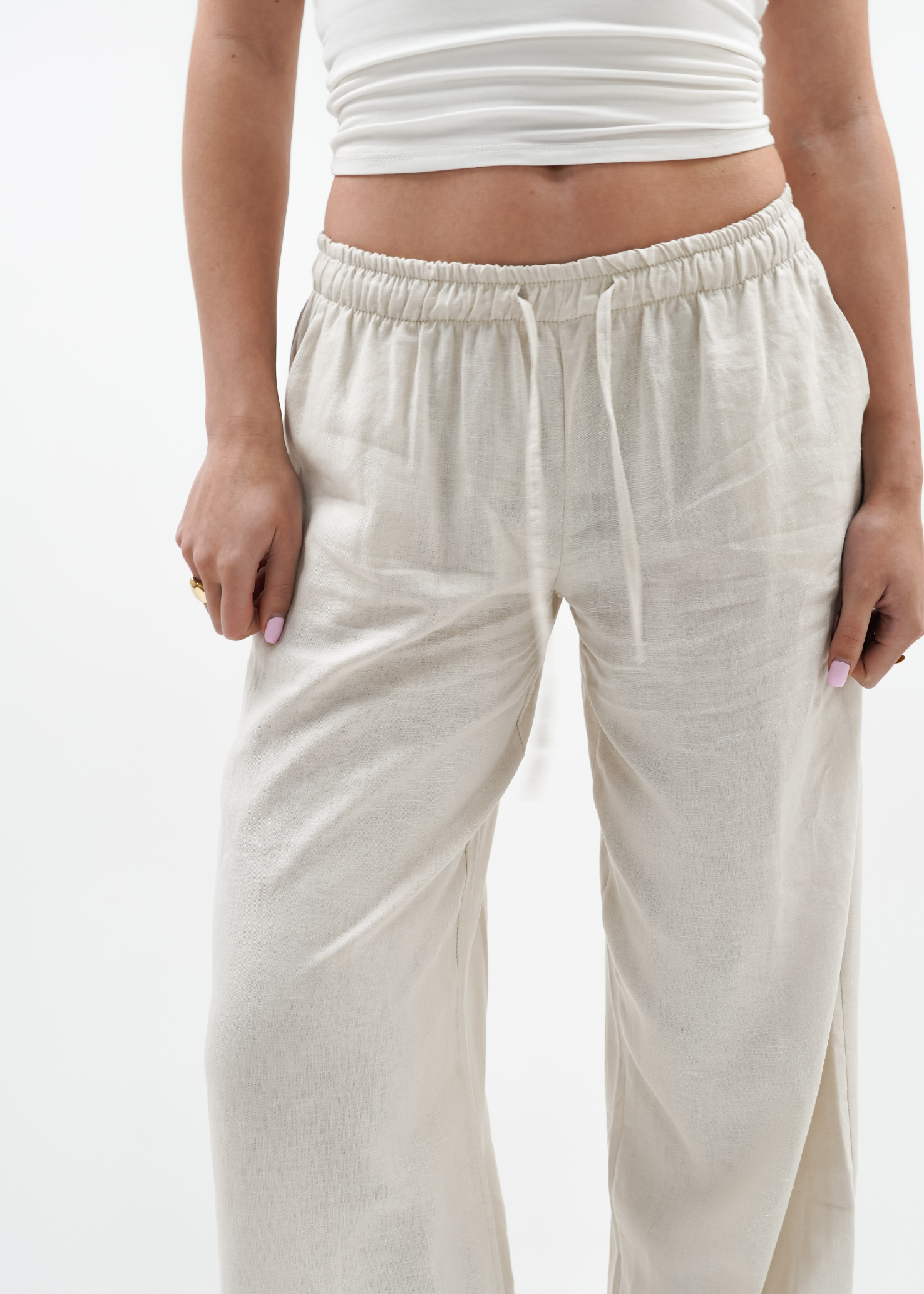 Low waist linnen pants (TALL) crème