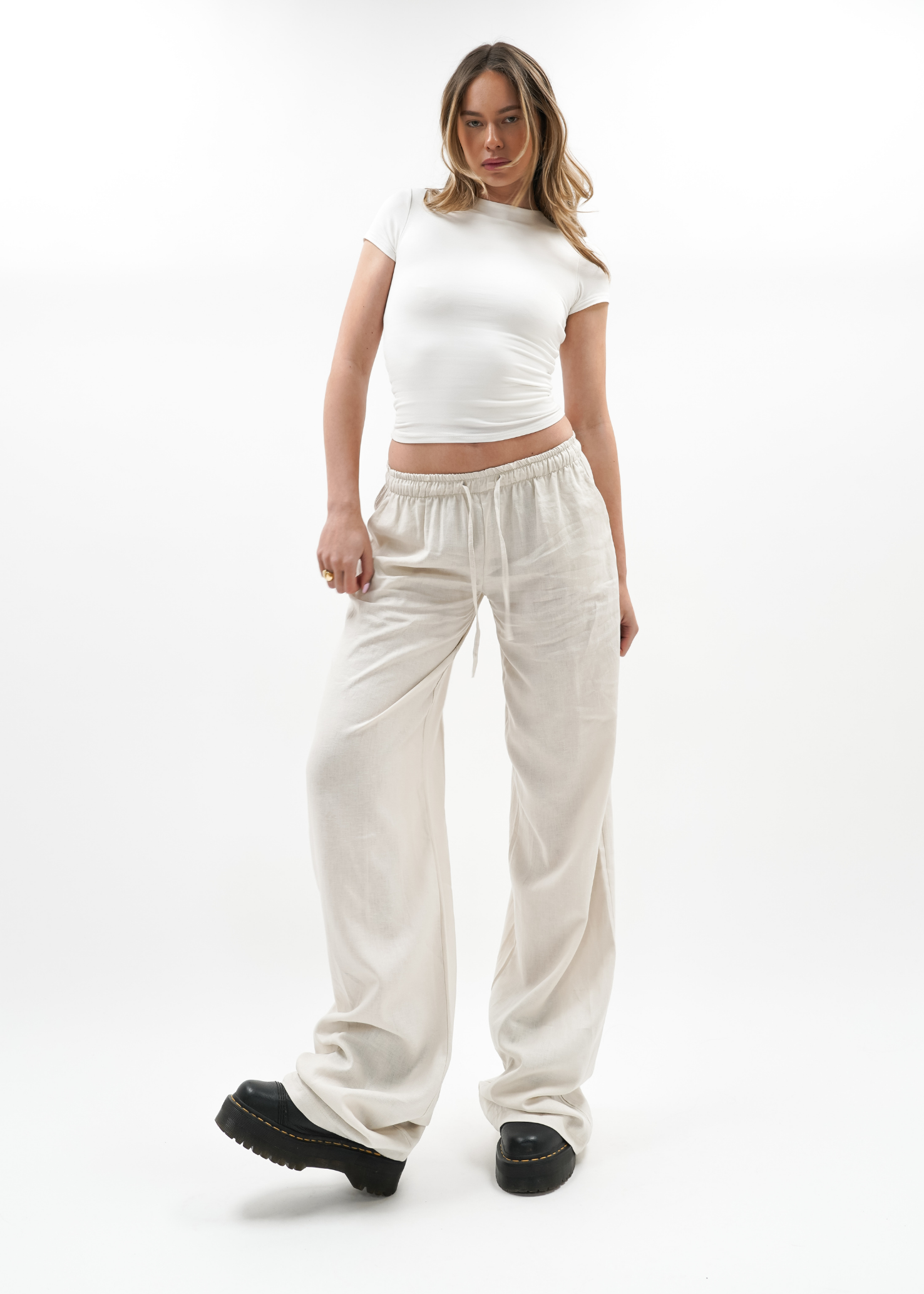 Low waist linnen pants (tall) crème