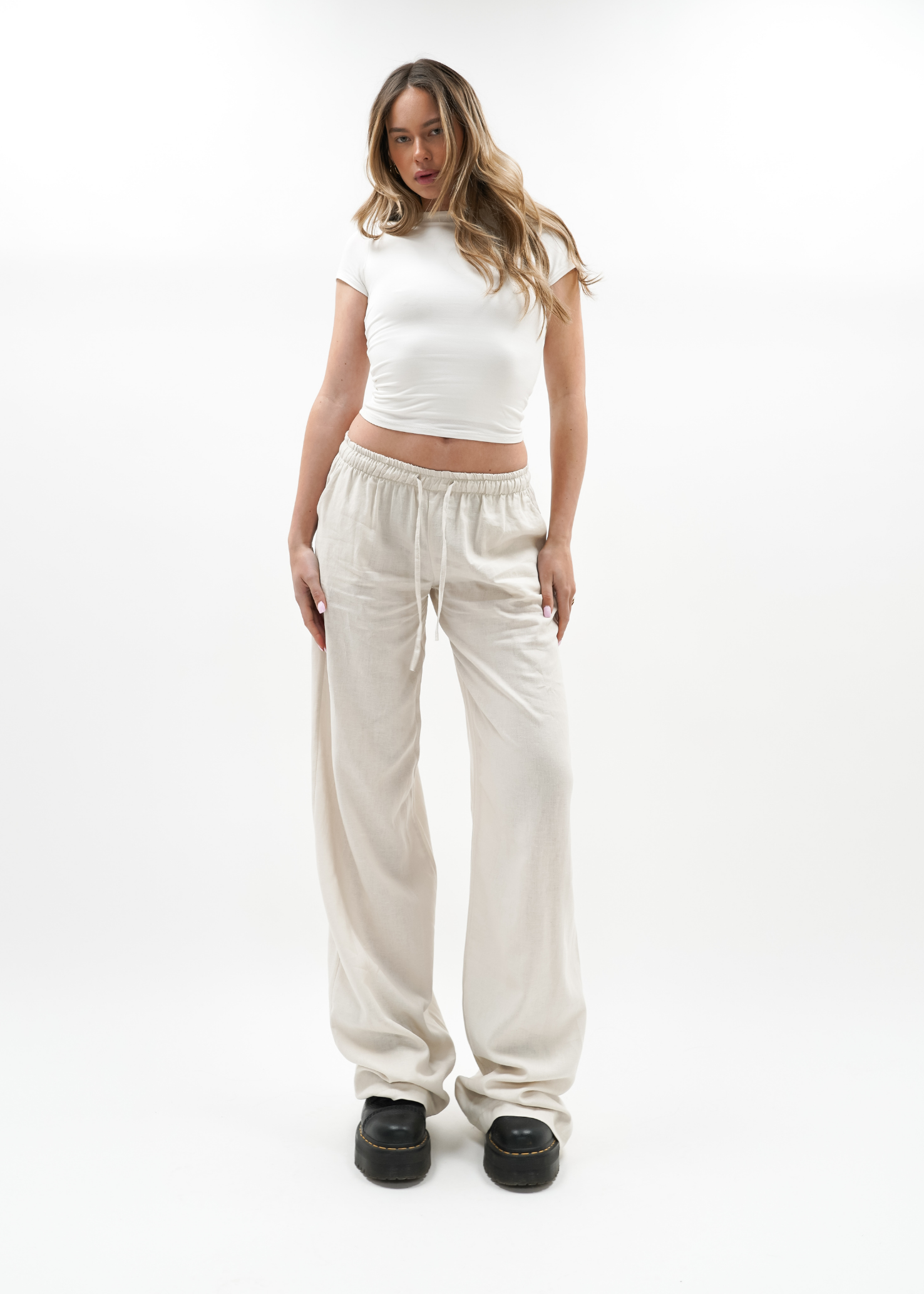 Low waist linnen pants (tall) crème