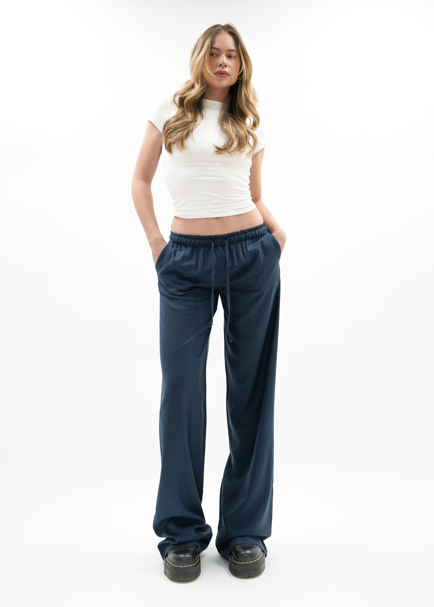 Low waist linnen pants (tall) navy