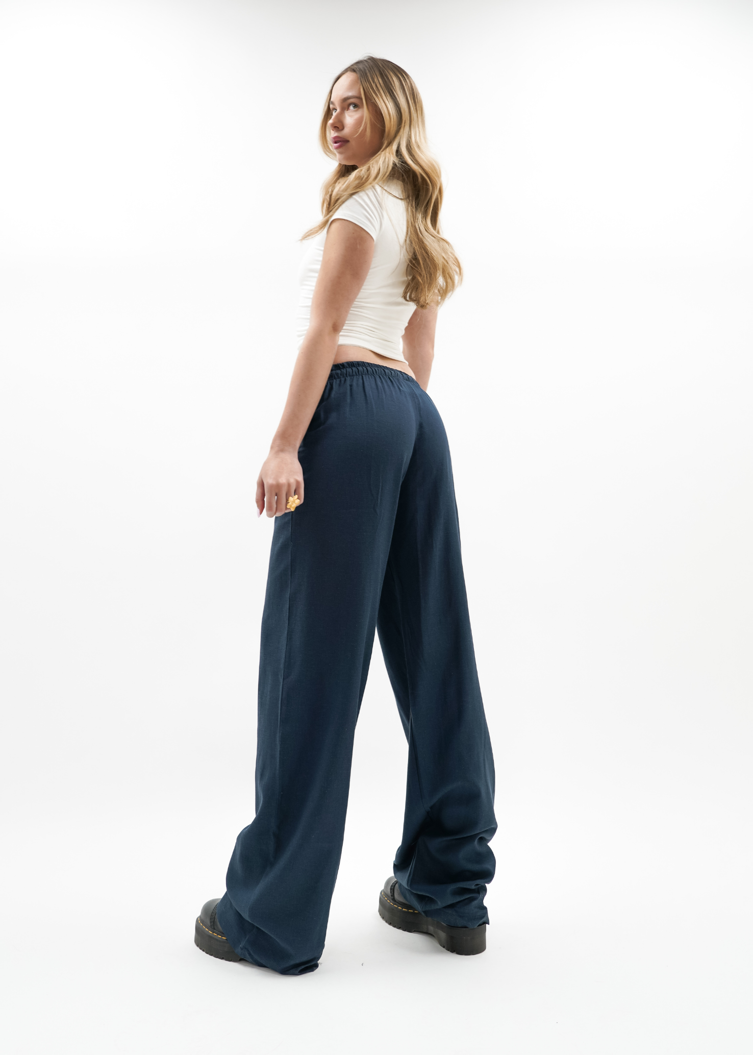 Low waist linnen pants (tall) navy